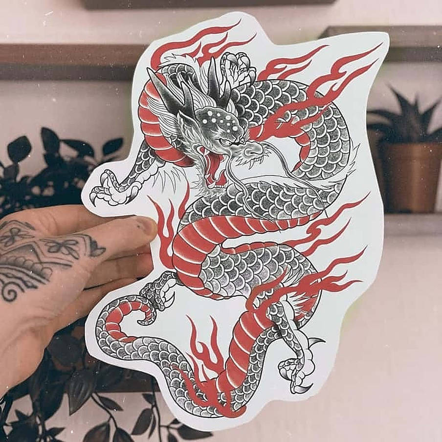 Kølig japansk drage tatoveringsdesign Wallpaper