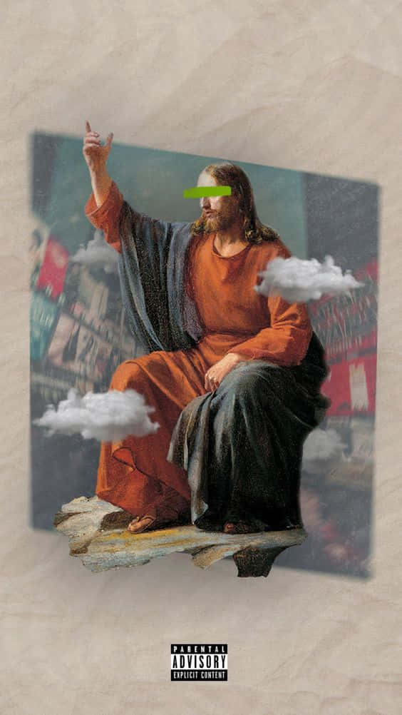 A Painting Of Jesus Sitting On A Cloud Wallpaper
