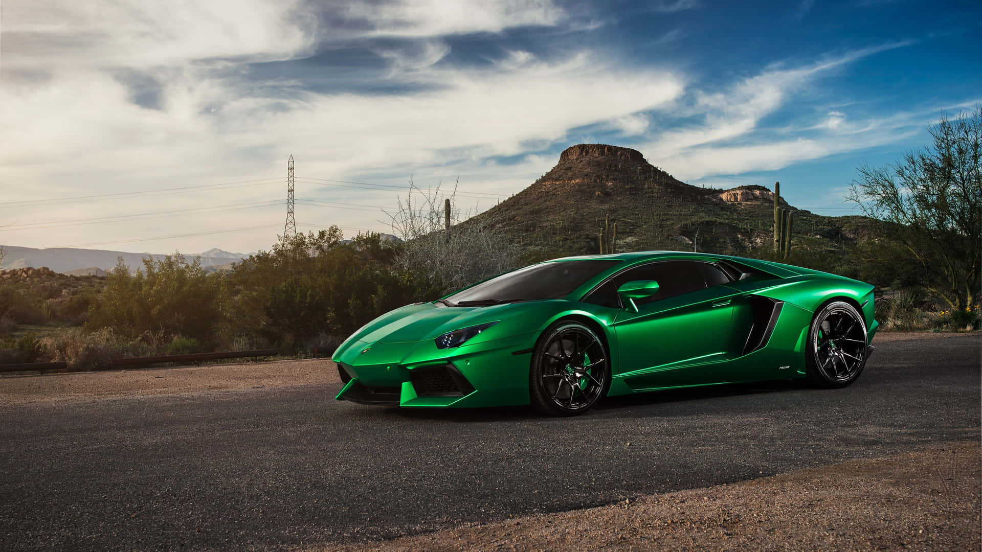Kølig grøn Lamborghini Aventador bil baggrund Wallpaper