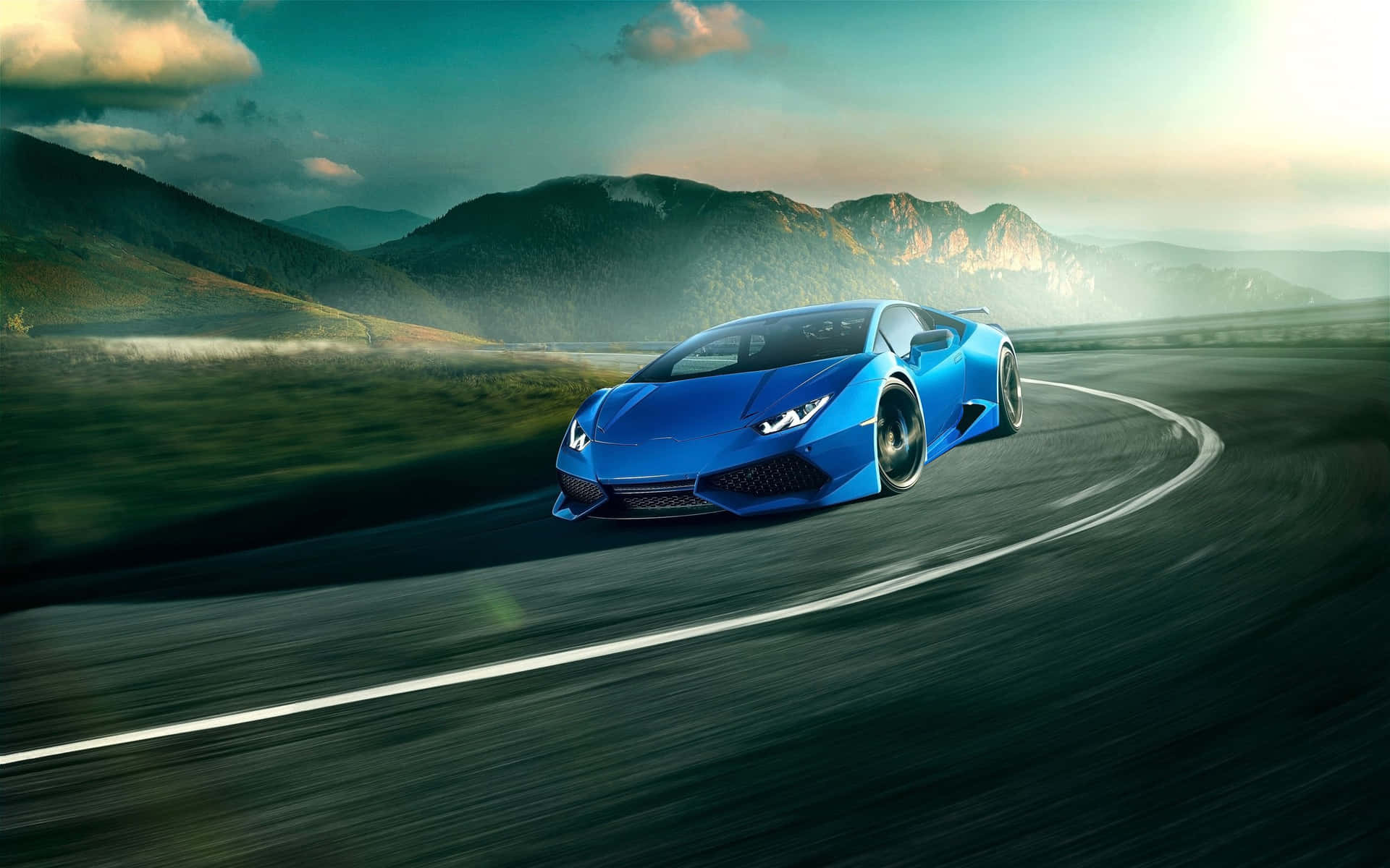 Cool Blue Lamborghini Huracan On The Road Wallpaper
