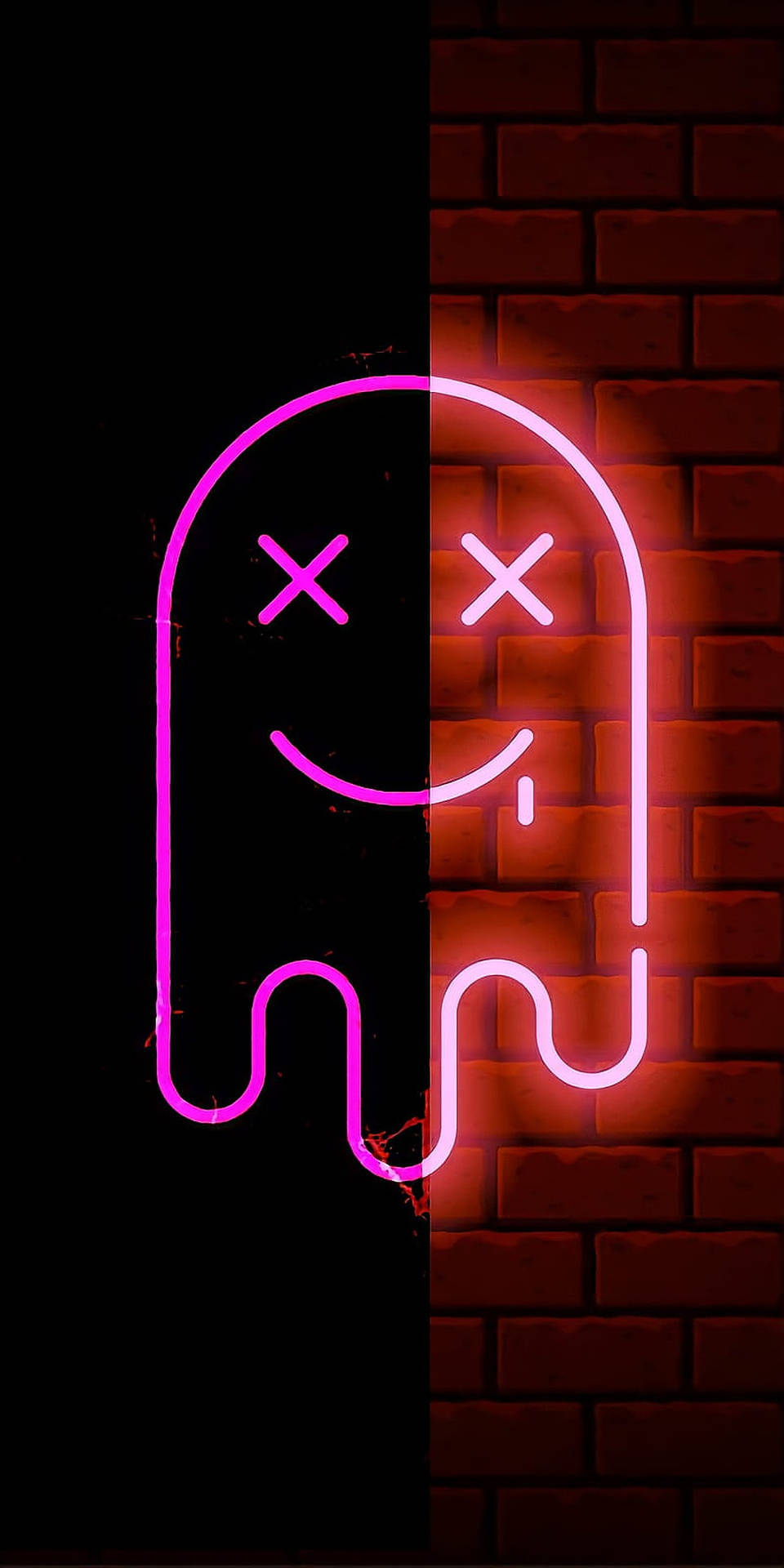 Neon skilt med et smilende ansigt på en mursten væg Wallpaper