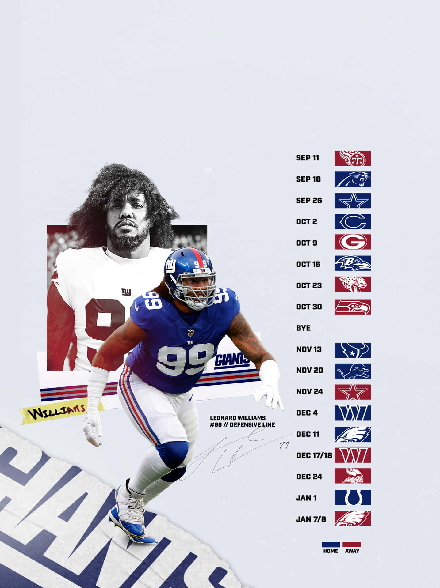 Sjov Leonard Williams New York Giants Plakat Tapet Wallpaper