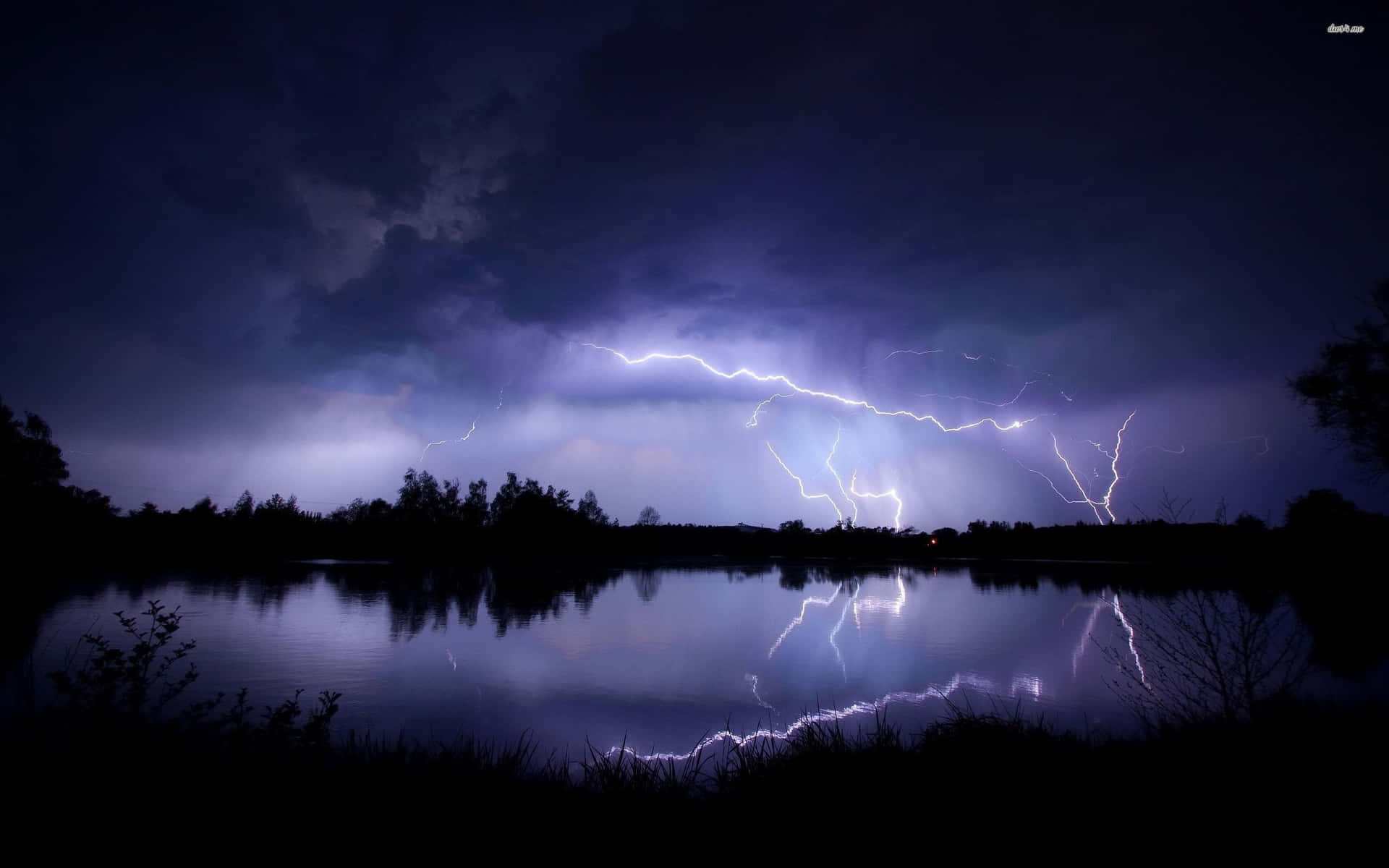 Cool Lightning Bolts Over The Lake Wallpaper