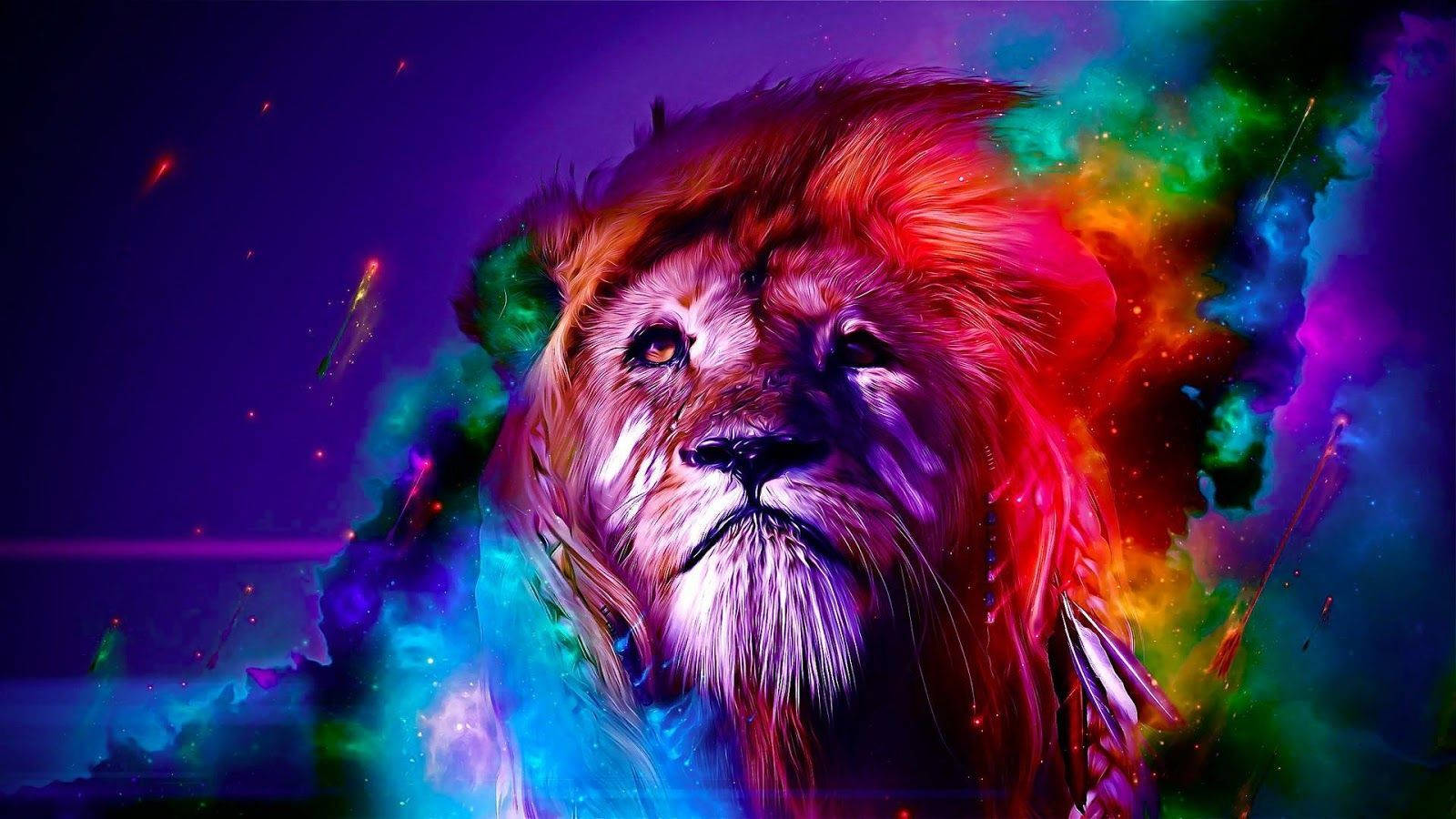 Cool Lion Farverige Space Baggrund Wallpaper