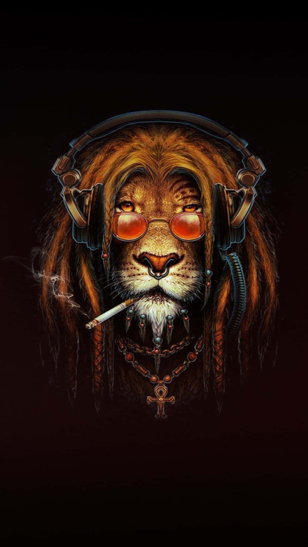 Cool_ Lion_with_ Headphones_and_ Sunglasses Wallpaper