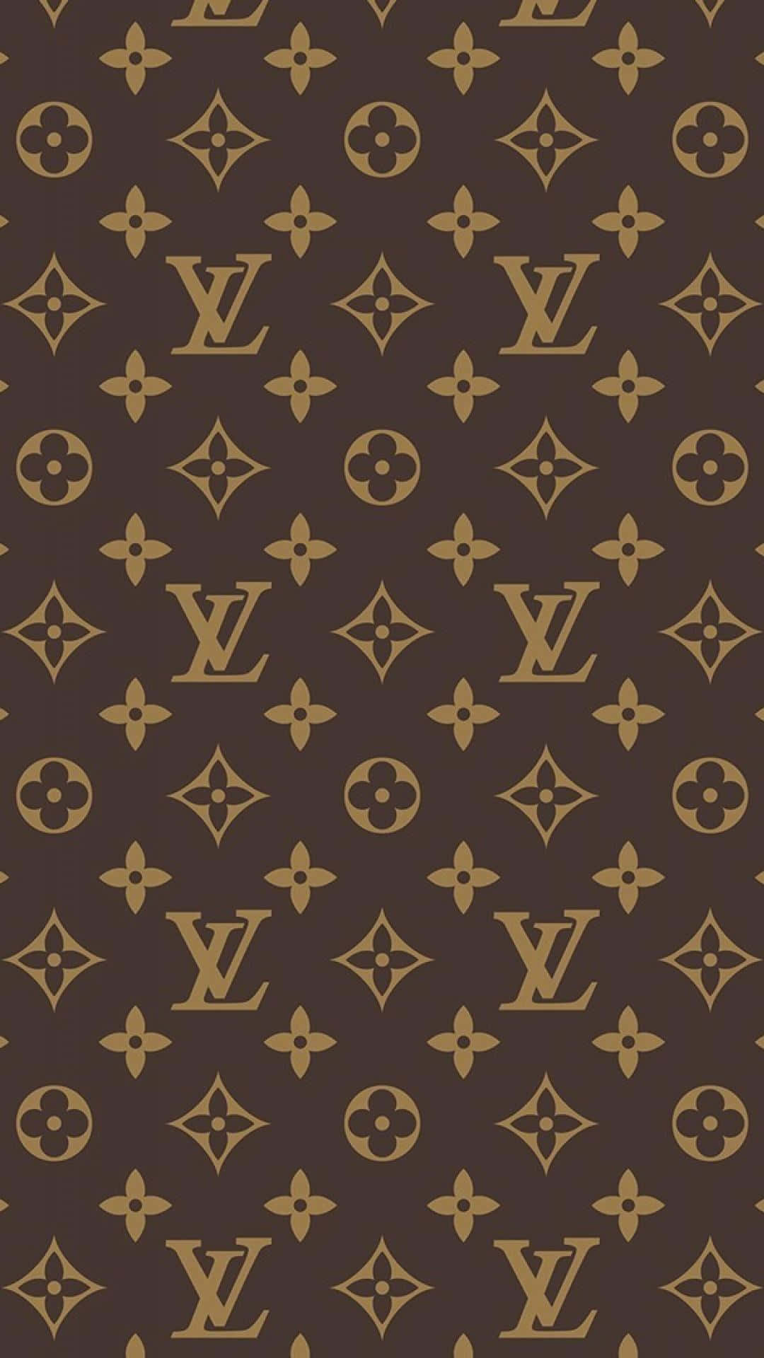 Download Louis Vuitton Monogram Pattern In Brown And Gold Wallpaper