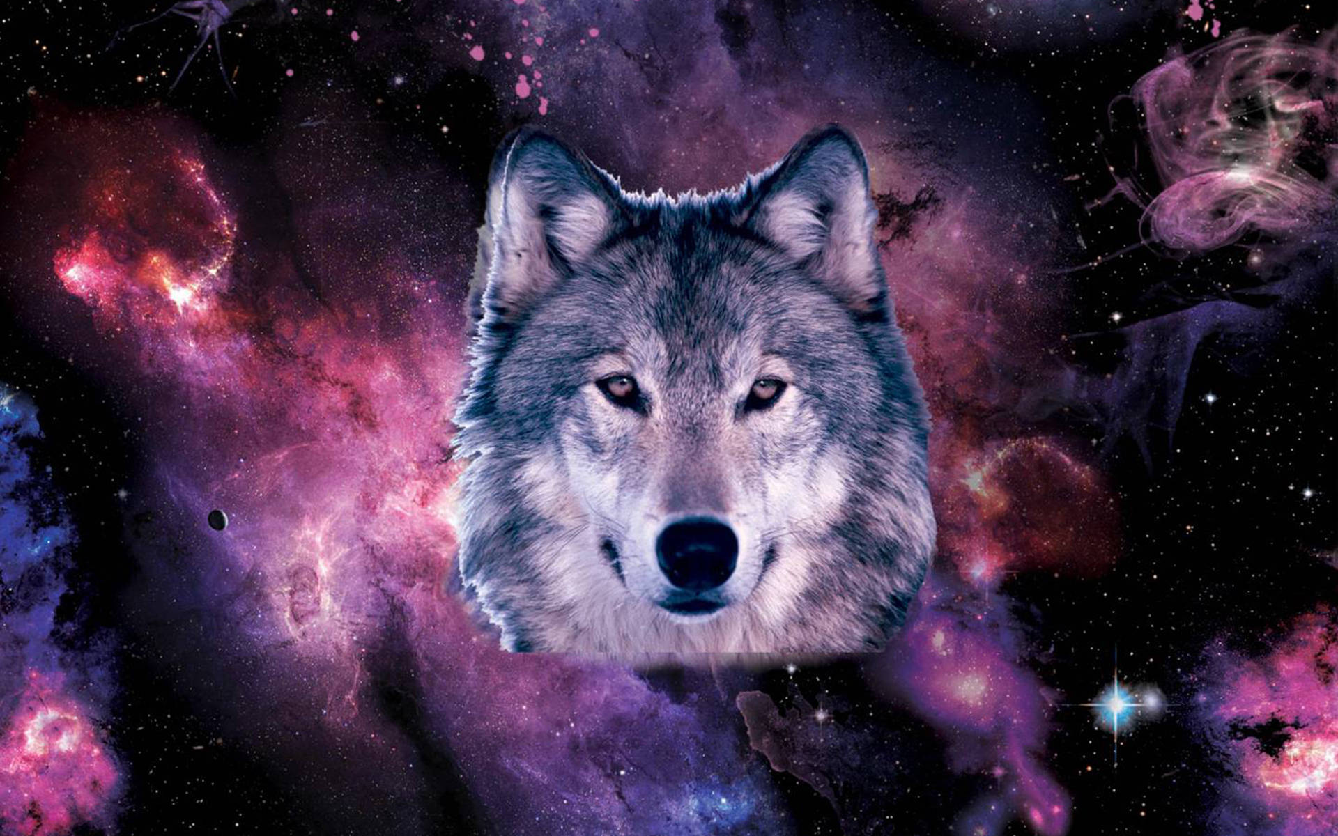 Cool Magenta Galaxy With Wolf Head Wallpaper