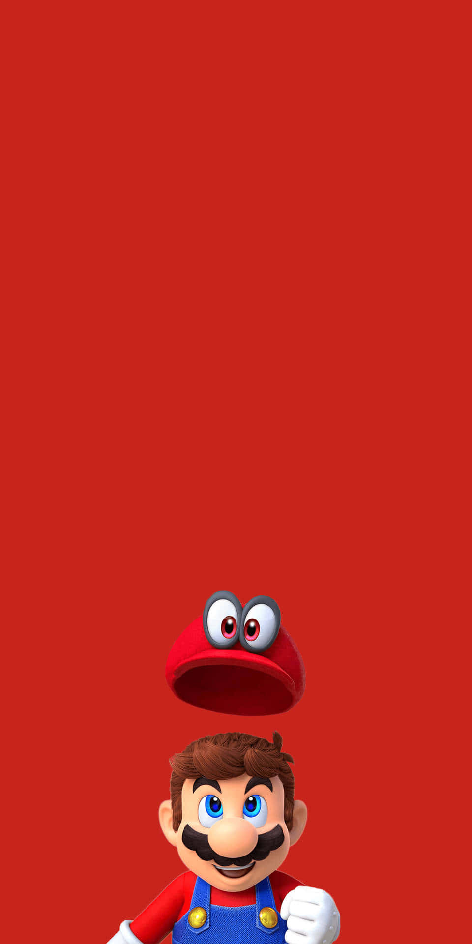 En Mario-karakter står på en rød baggrund. Wallpaper