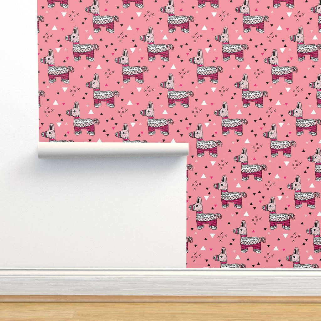 A Pink Wall With A Pink And White Llama Pattern Wallpaper
