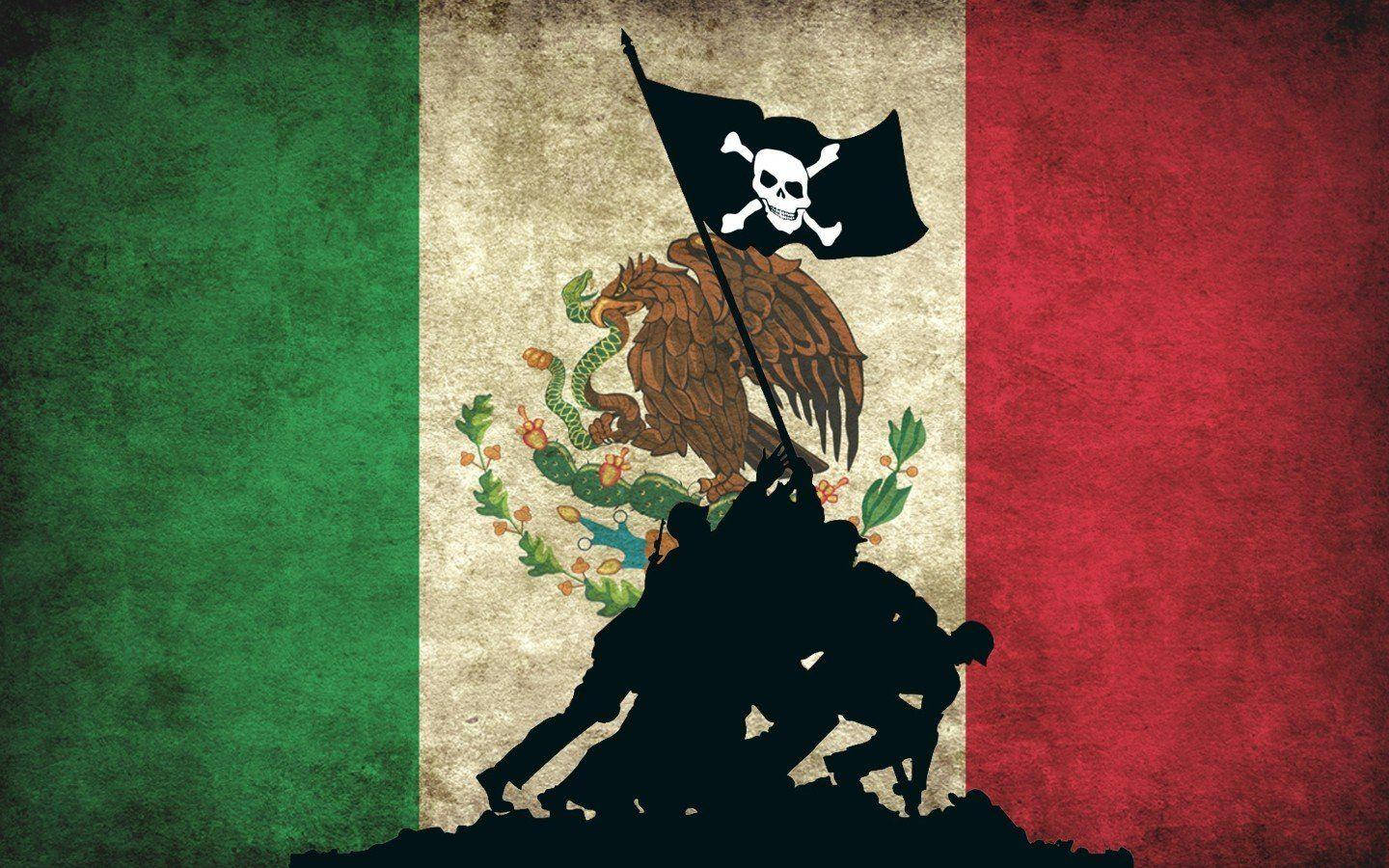Cool Mexican Flag With Silhouette Of Anonymous Pirates Wallpaper