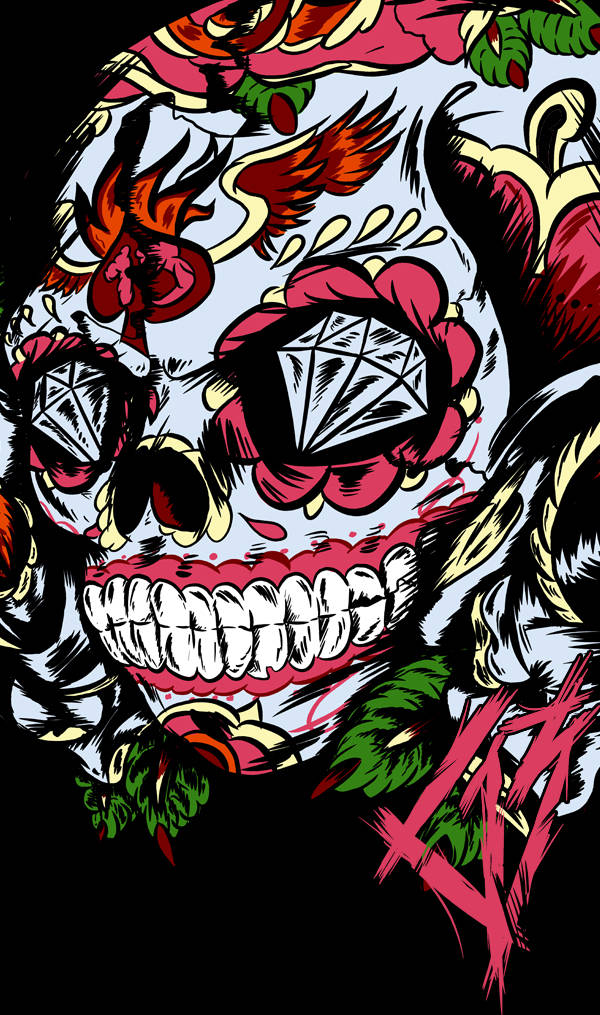 Kølig mexicansk Pink Skull Digital Kunst Wallpaper