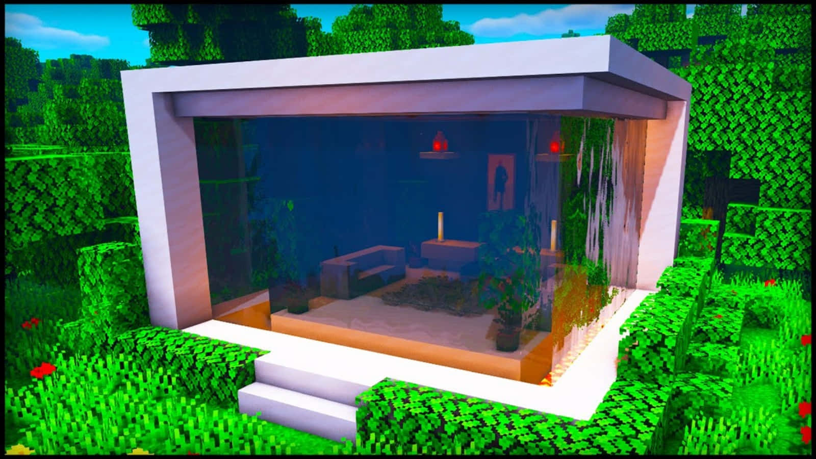 Unapequeña Casa En Minecraft Con Una Ventana De Cristal