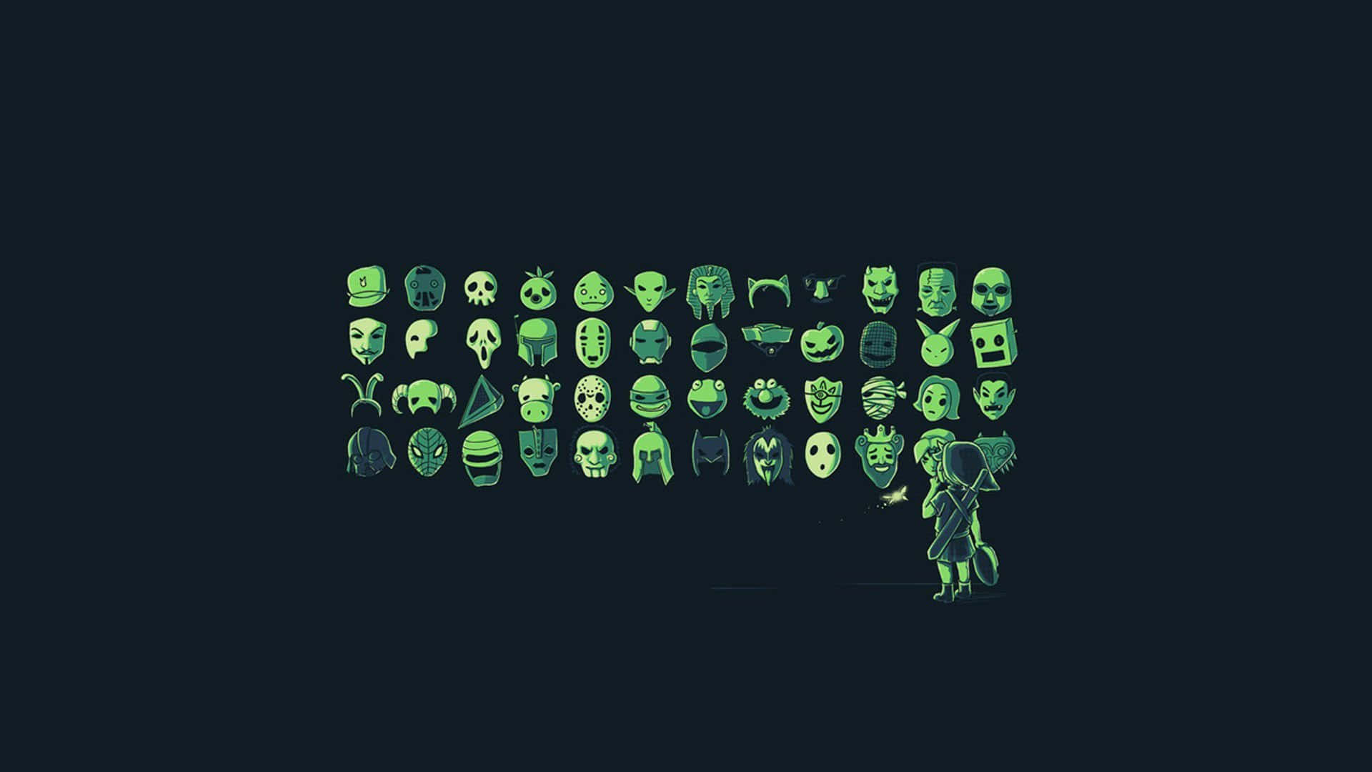 Aliens i mørket med en grøn baggrund Wallpaper