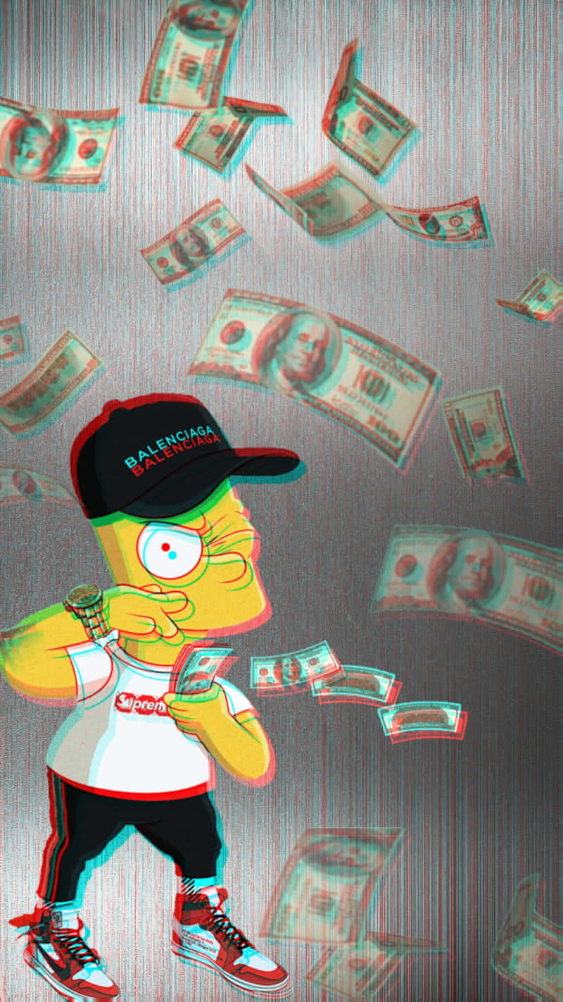A Man Wearing A Hat And A Baseball Cap Is Standing In The Air With Money Falling Wallpaper
