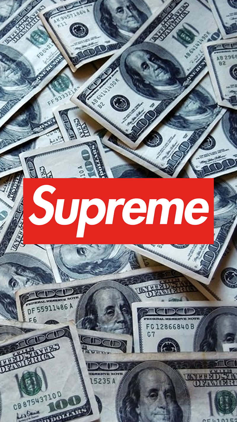 Et Supreme logo på en bunke penge Wallpaper