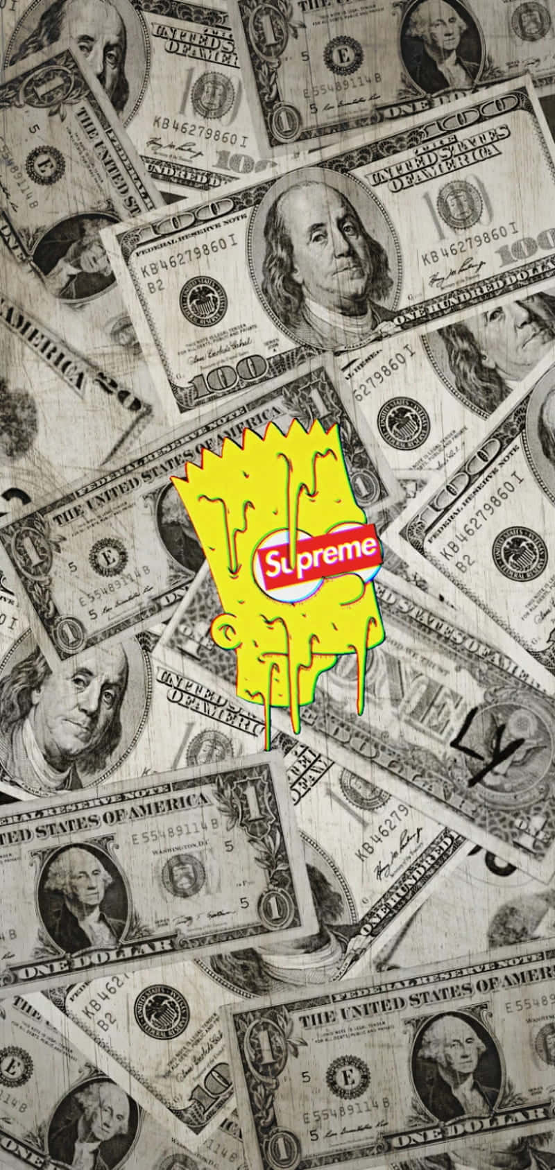 Et billede af et Simpsons logo på en bunke af penge Wallpaper