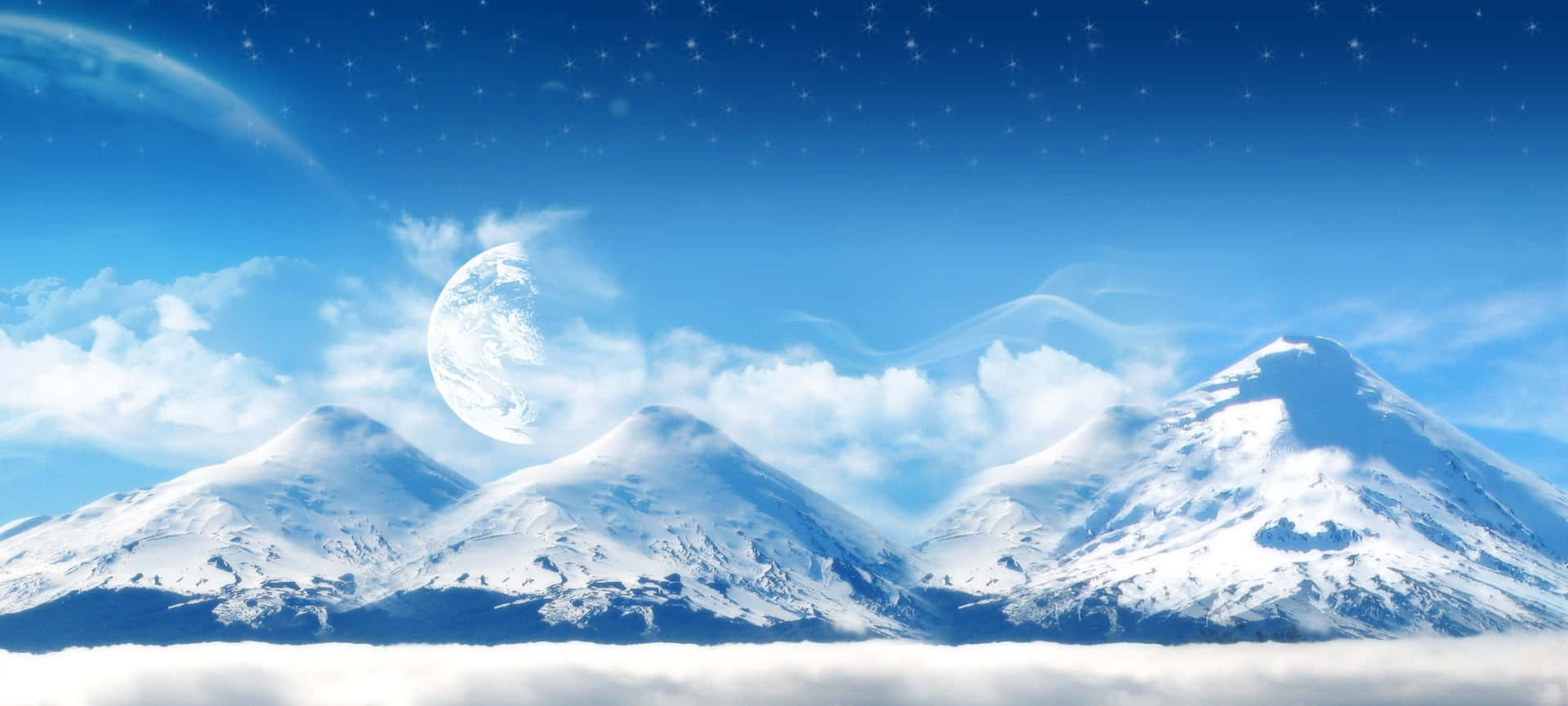 Cool Monitor Snowy Mountains Wallpaper