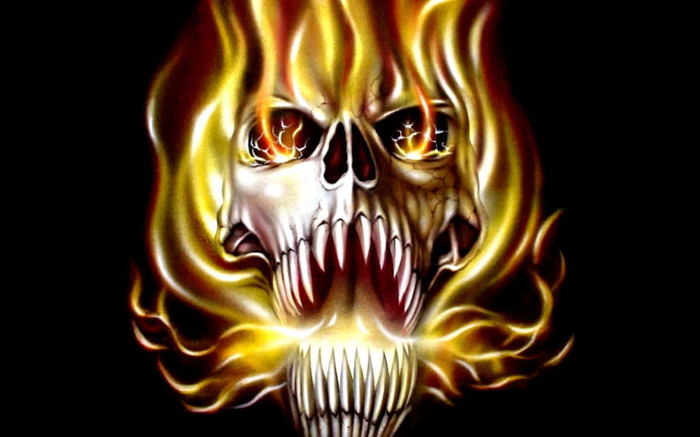 A Skull With Flames On It Wallpaper