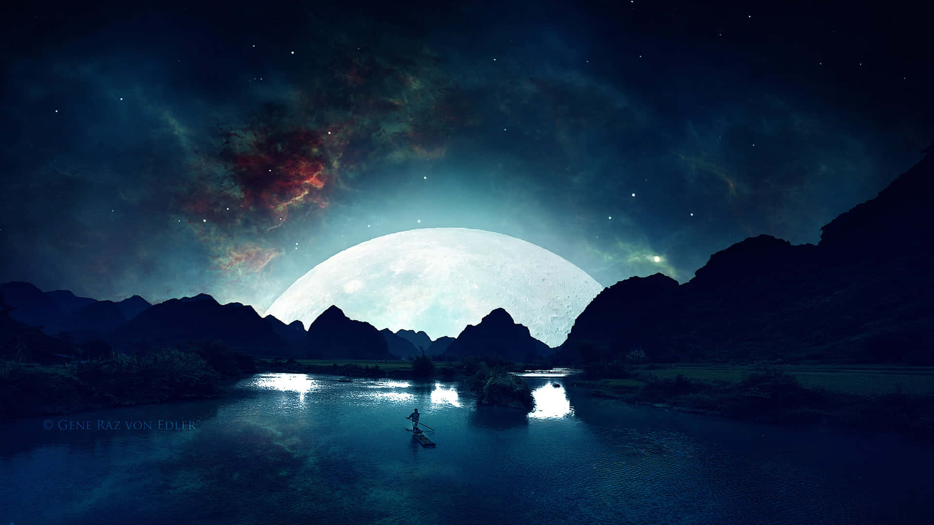 Cool Moon With River Wallpaper