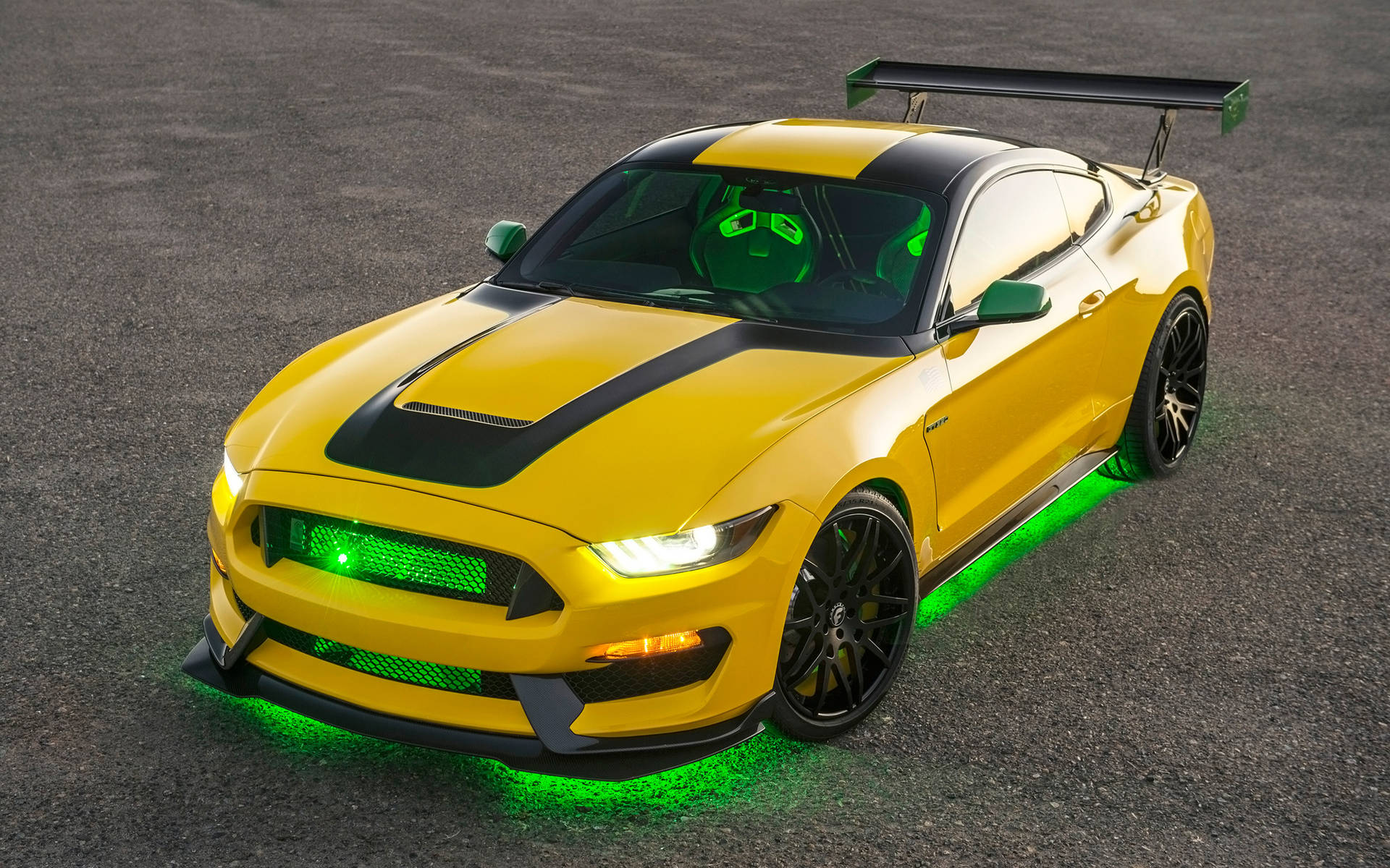 Cool Mustang With Green Lights Wallpaper