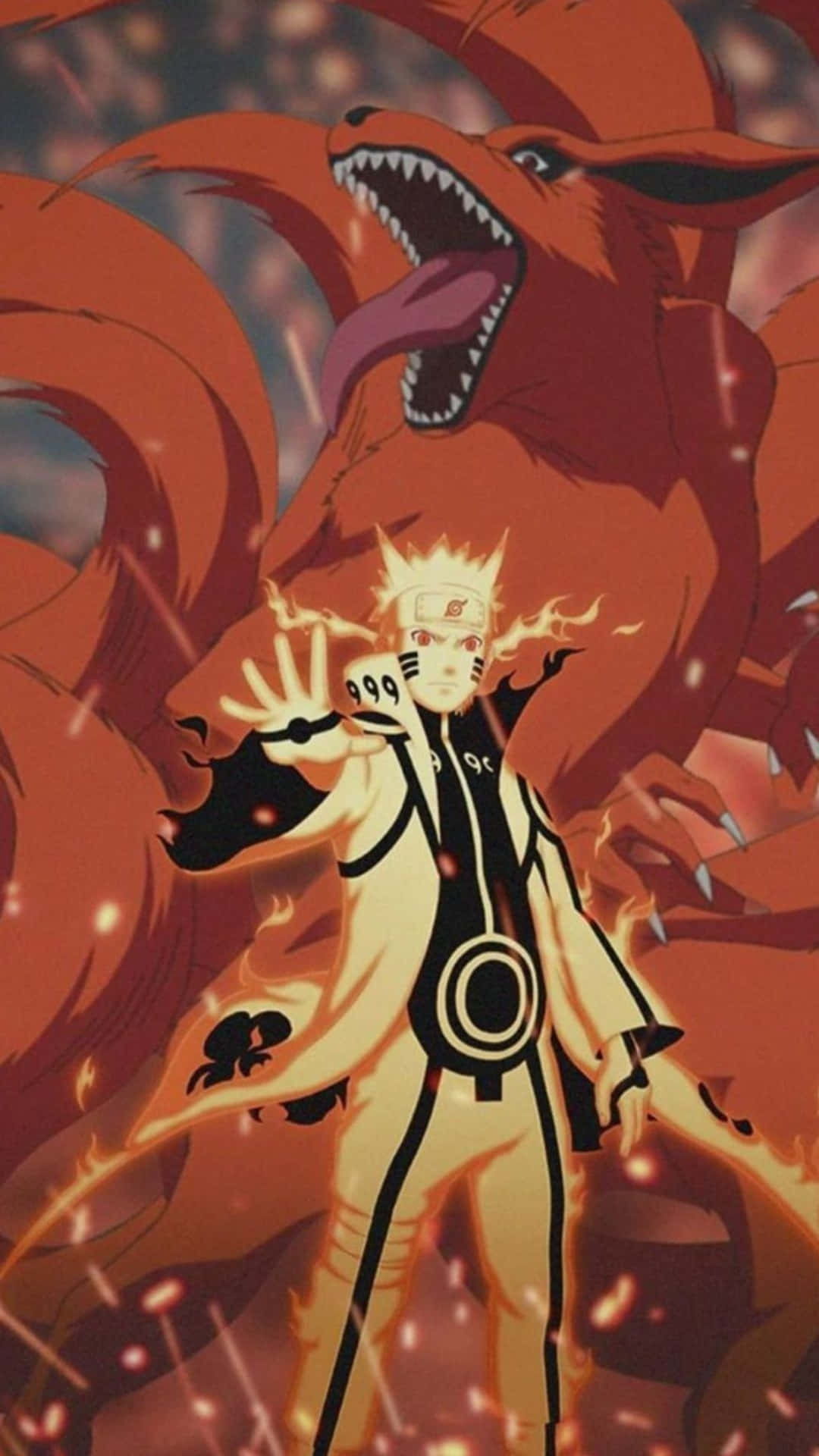 Sfondodesktop Di Naruto: Naruto Con La Modalità Del Chakra Delle Nove Code E Kurama. Sfondo