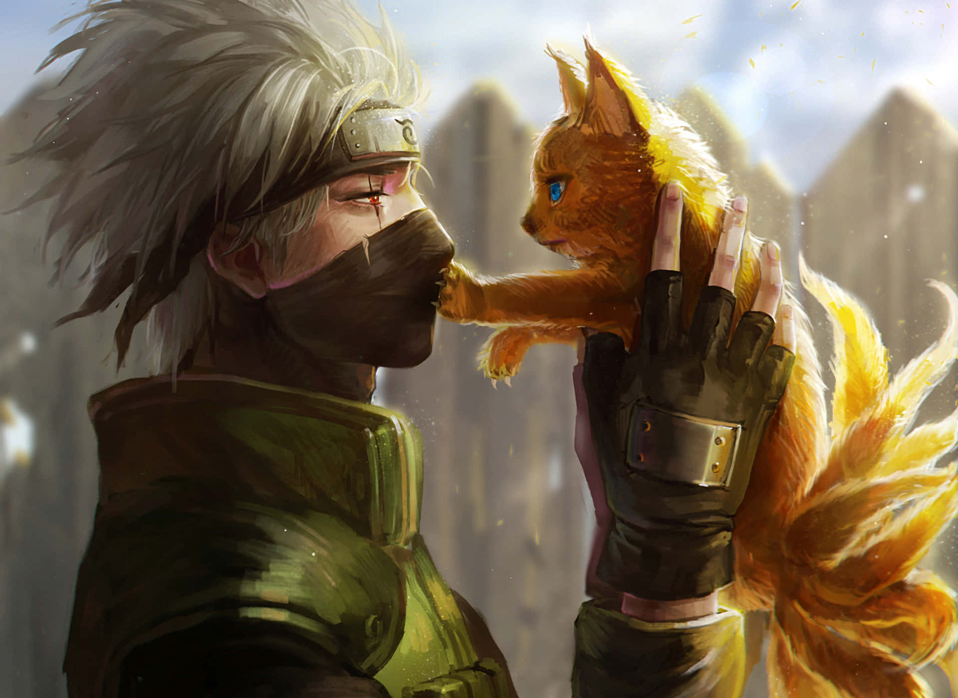 Genialfondo De Pantalla De Naruto Con Kakashi Y Un Gato Para Escritorio. Fondo de pantalla