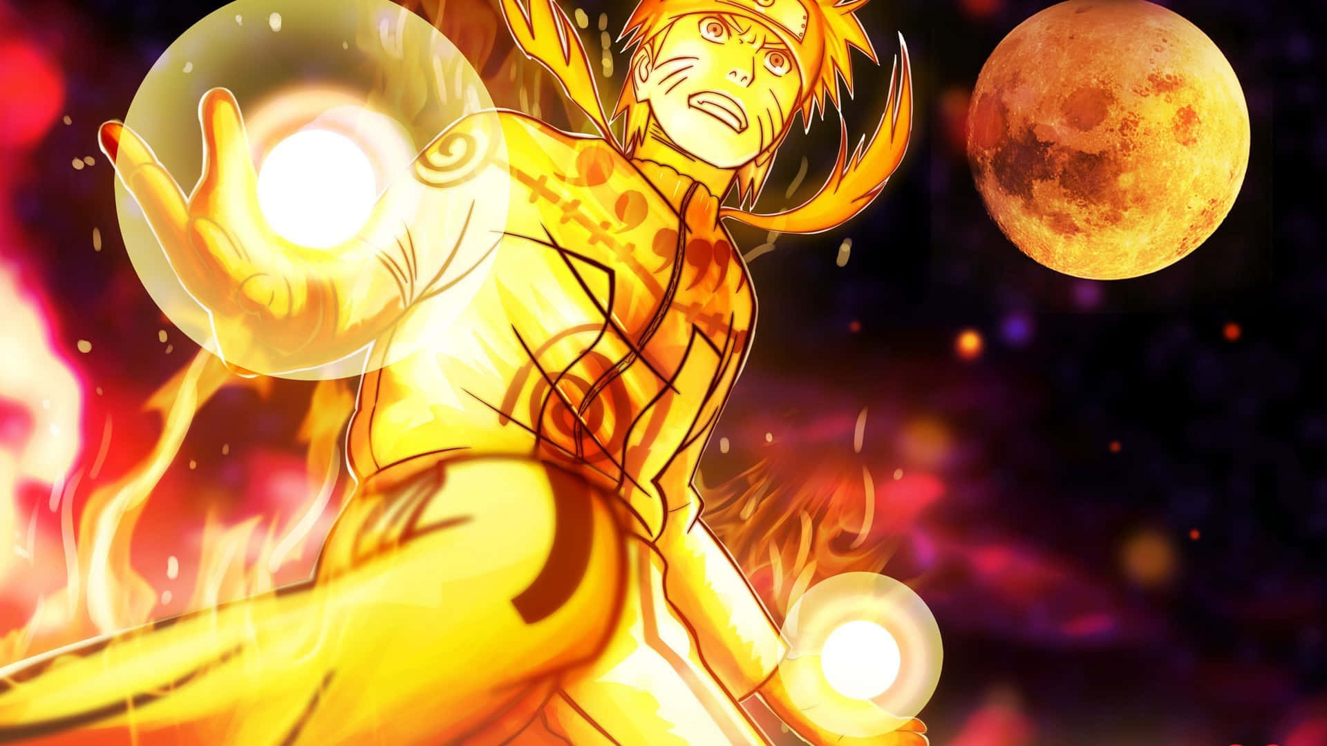 Sfondidesktop Di Naruto Con Le Fantastiche Esplosioni Delle Code Delle Bestie Bandiera Sfondo