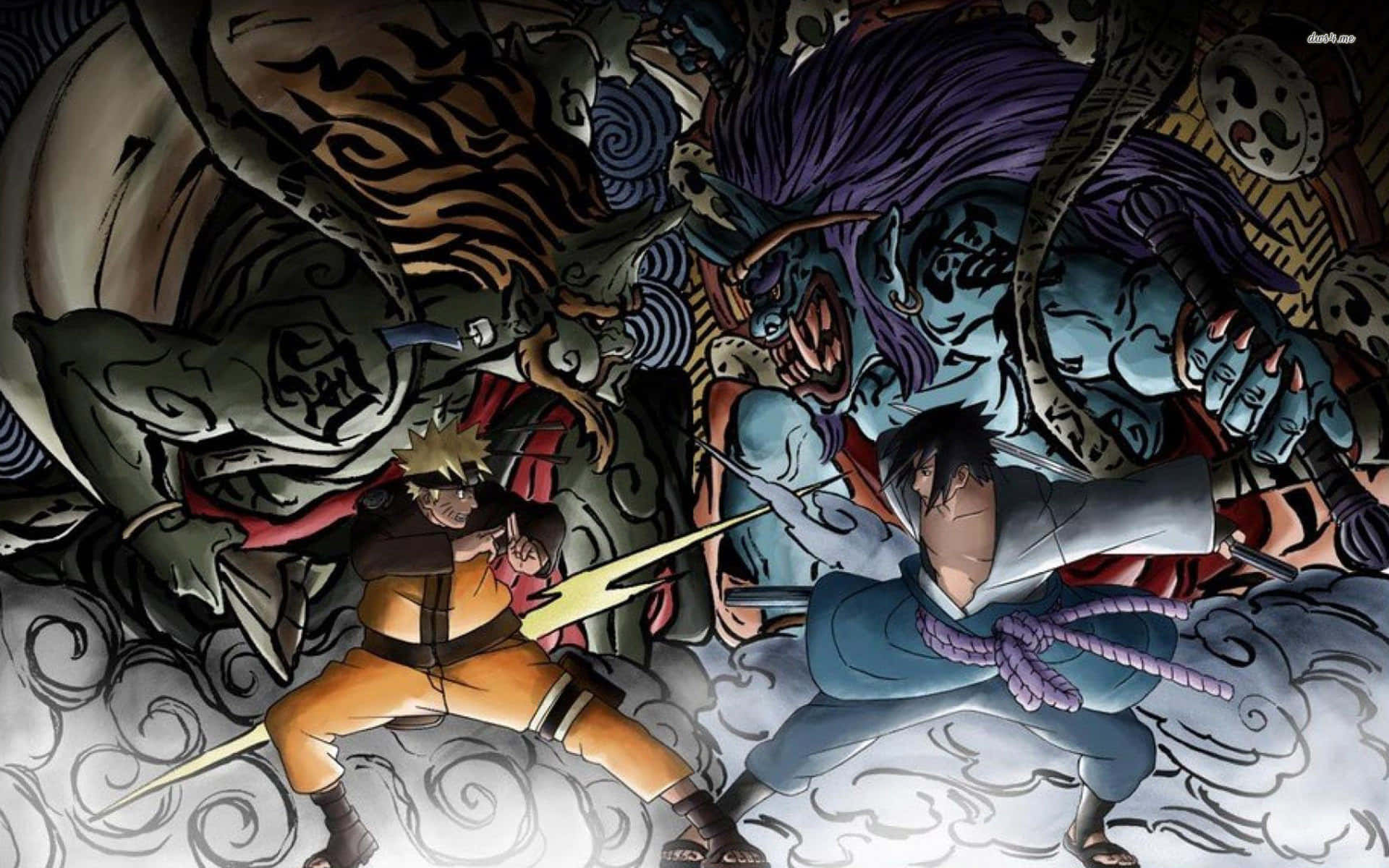 Coolanaruto-skrivbordsbakgrunden Med Naruto Och Sasukes Kamp. Wallpaper