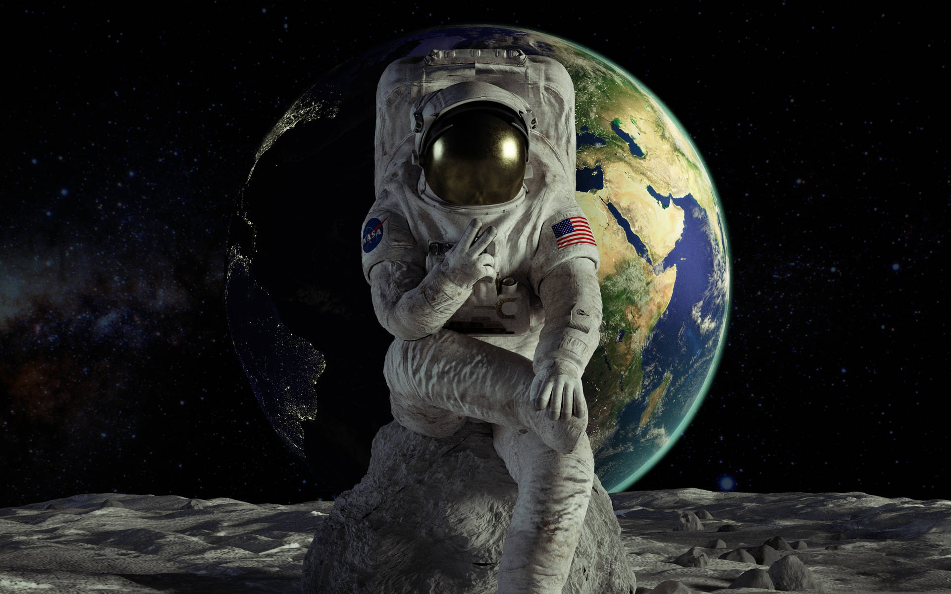 Sjov NASA Astronaut på Månen Wallpaper