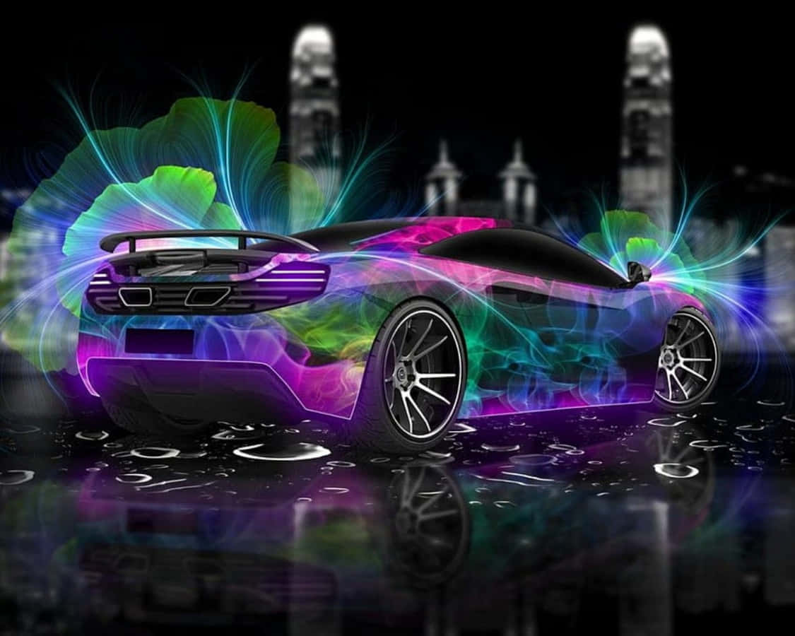 A Colorful Car With A Neon Light On It Wallpaper