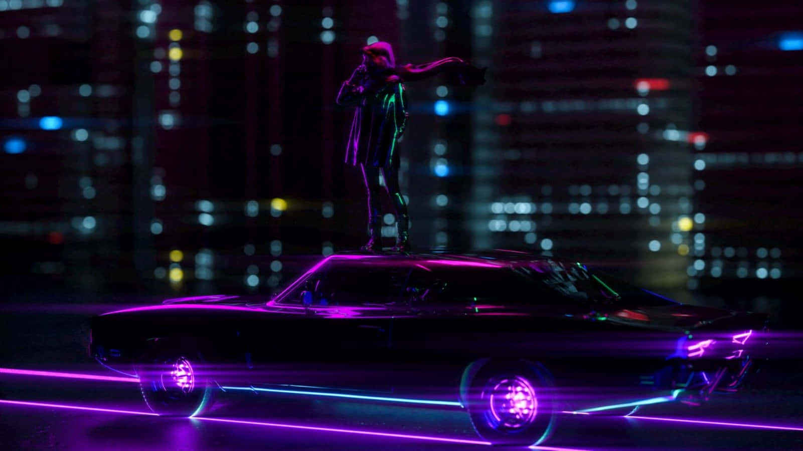 Cool Neon Car Woman On A Muscle Car Wallpaper