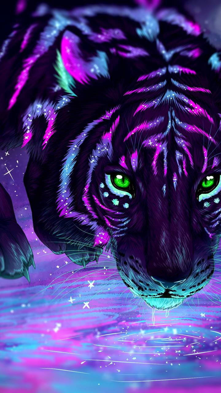 Cool Neon-colored Tiger Art Wallpaper