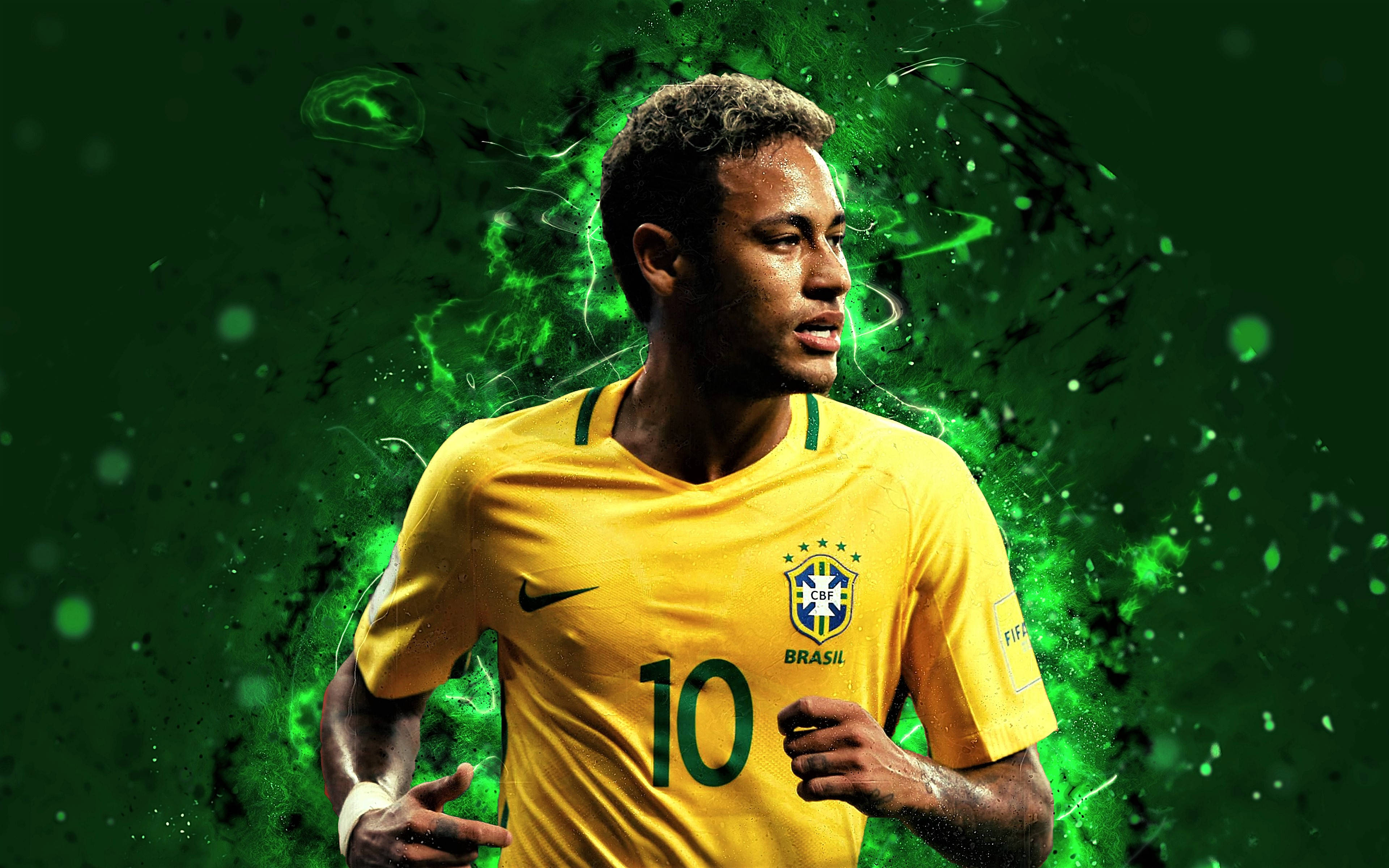Cool Neymar Jr Fan Art Green Glow Wallpaper
