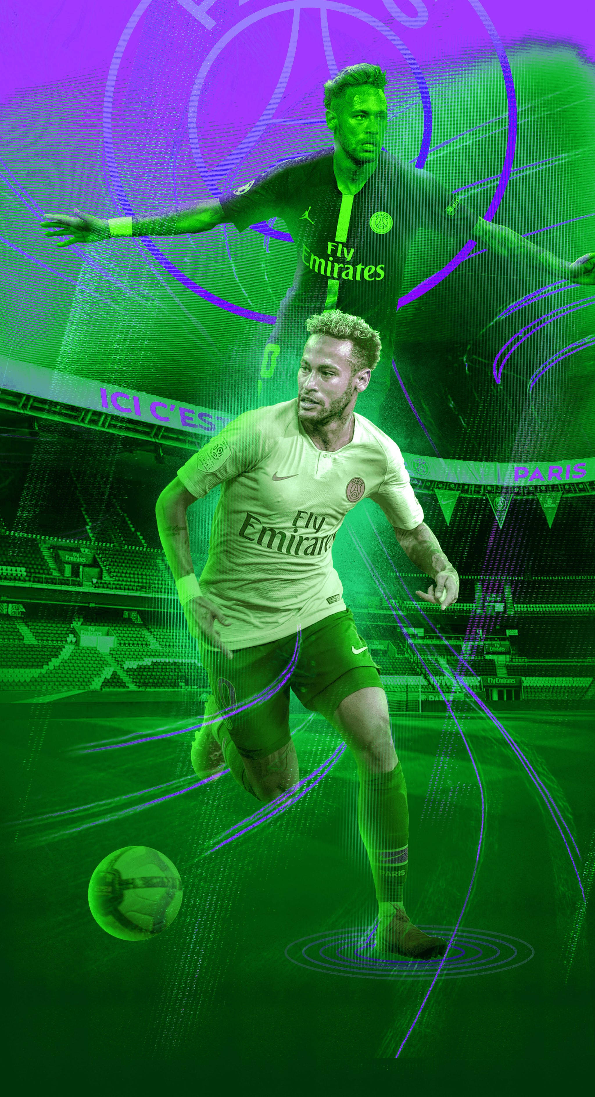 Cool Neymar Jr Green Purple Glow Wallpaper