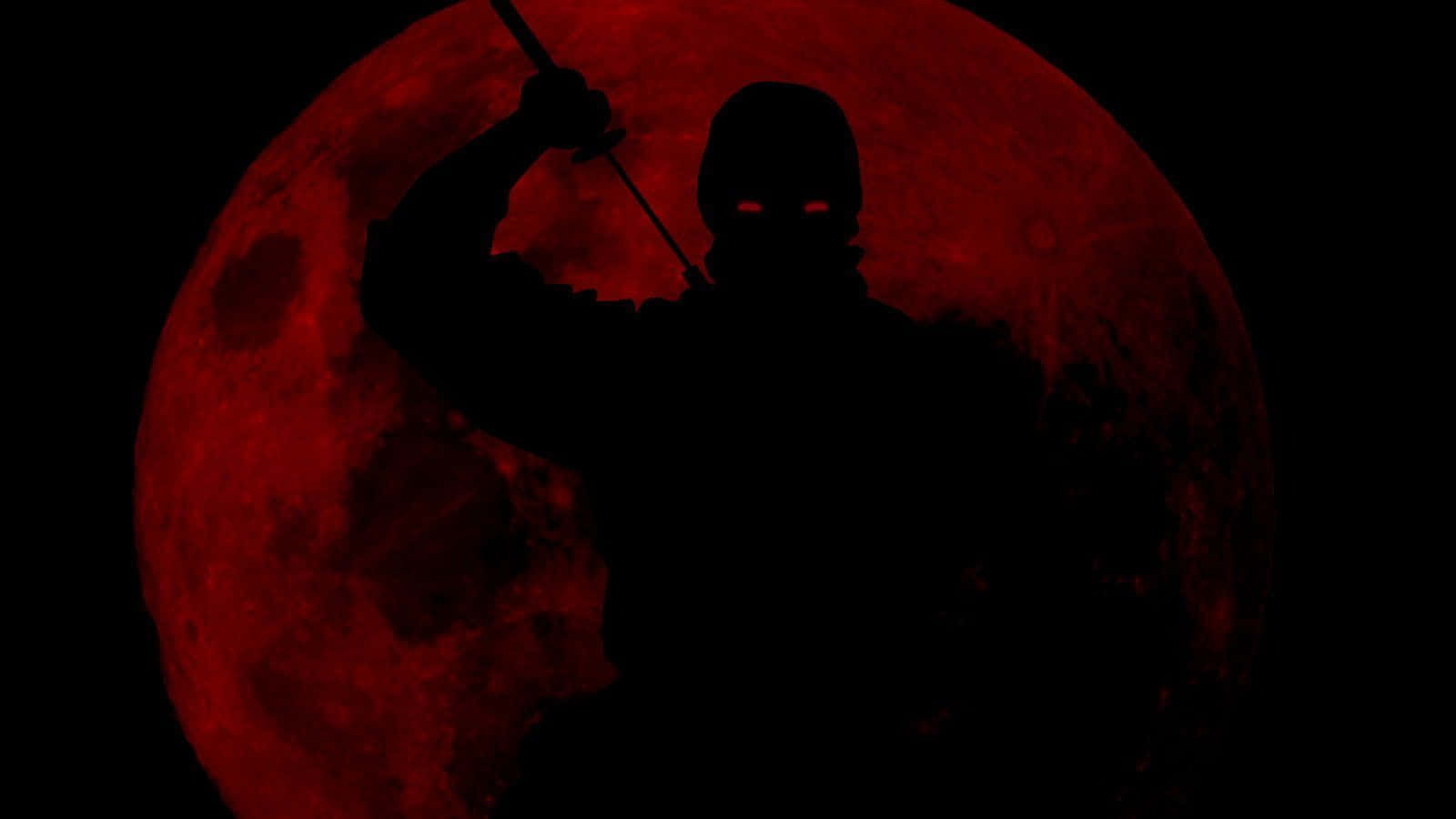 Cooleschwarze Ninja Auf Einem Roten Mond Wallpaper