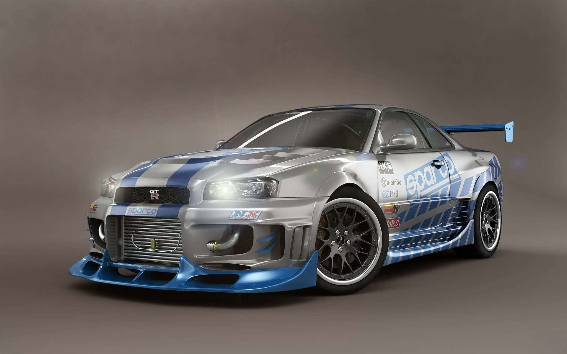 Nyd hastighed og klasse med et cool Nissan Skyline R34 Tapet Wallpaper