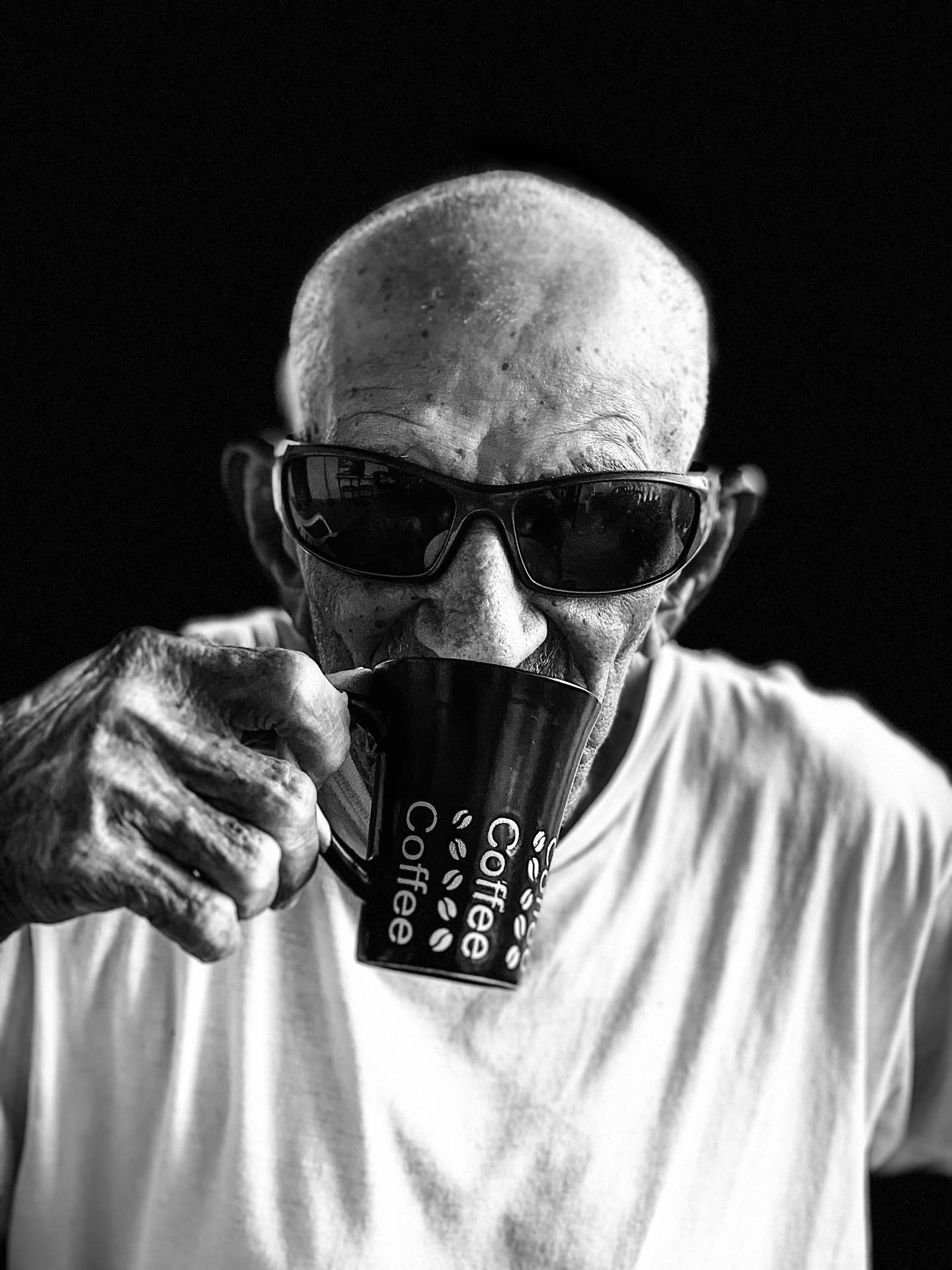 Cool Old Man Sunglass And Cup Wallpaper