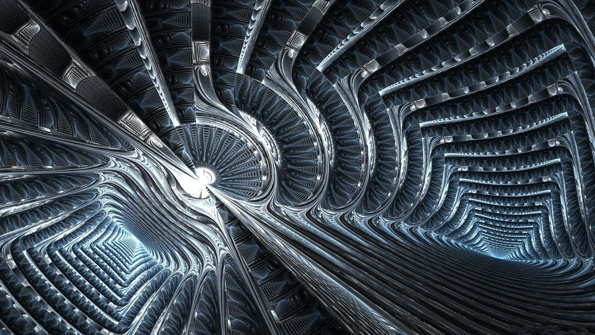 Et futuristisk billede af en tunnel med mange spiraler Wallpaper