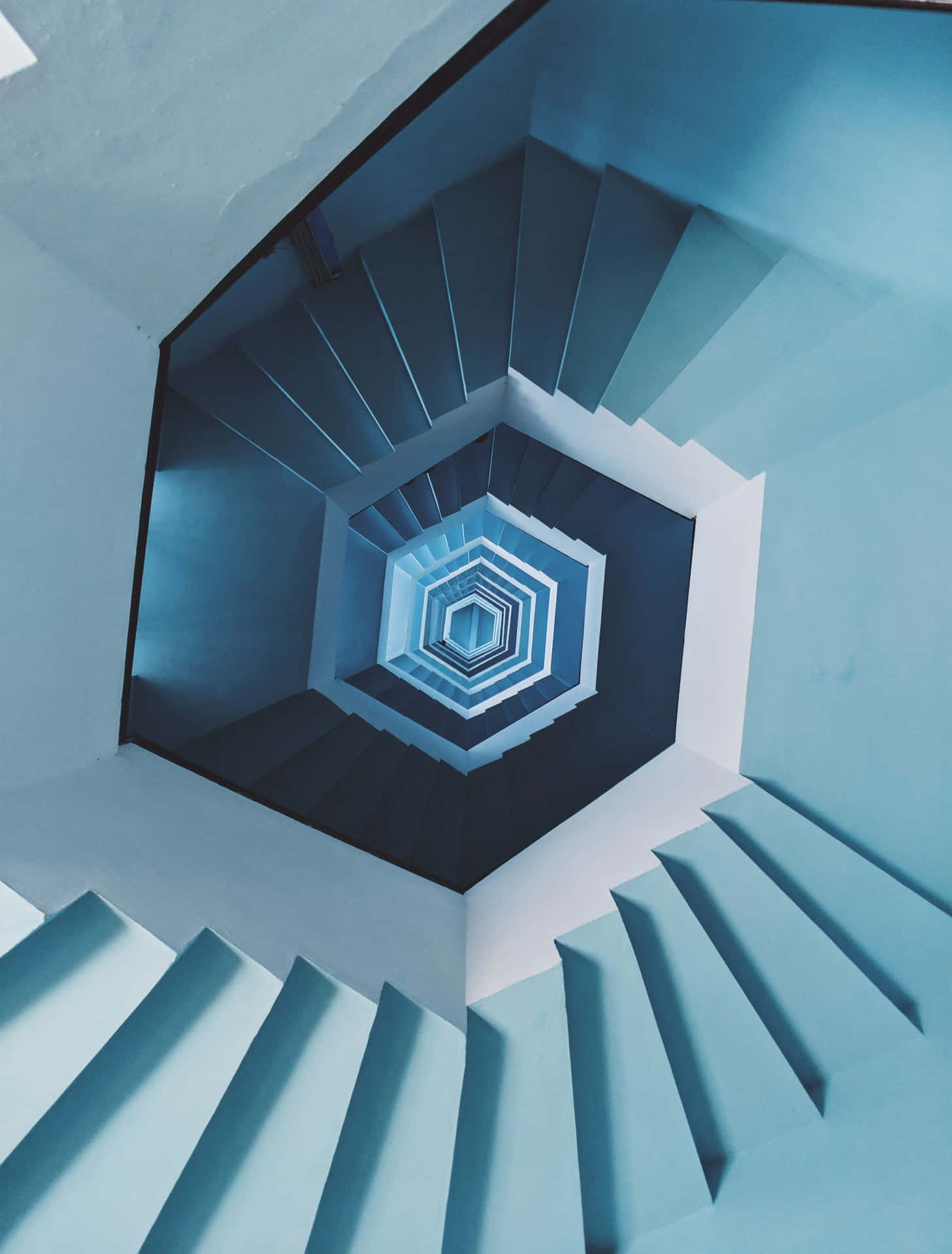 Blue Pentagon Stairs Cool Optical Illusions Wallpaper