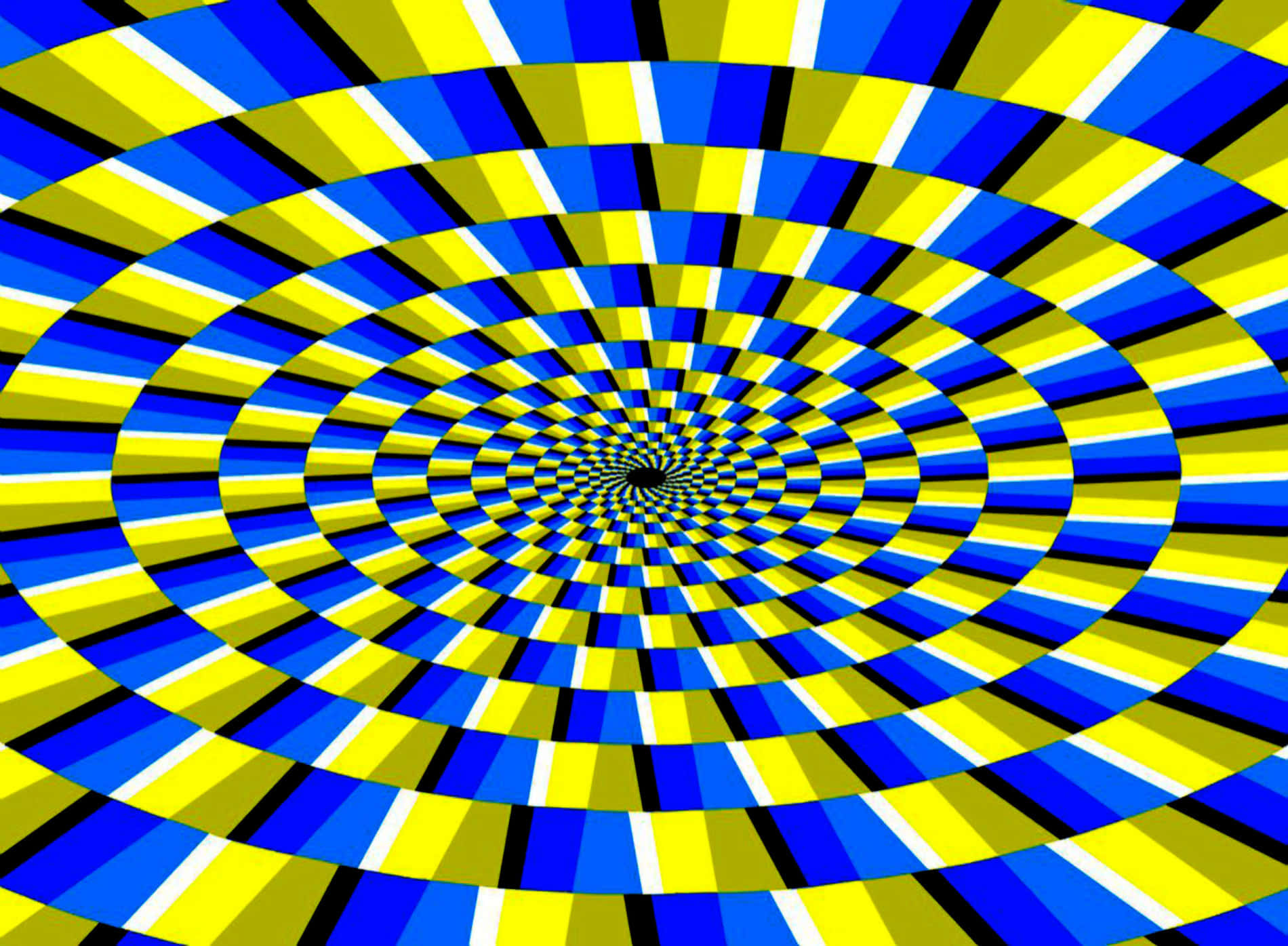 En optisk illusion med blå og gule striber Wallpaper