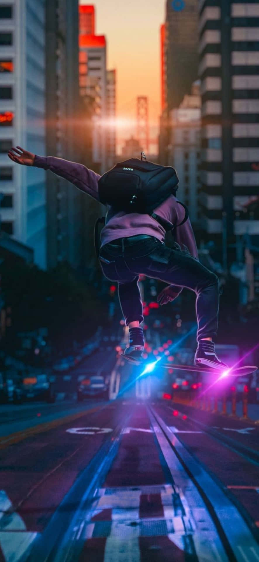 Portrait Sunset City Skater Boy Aesthetic Cool Photos Background