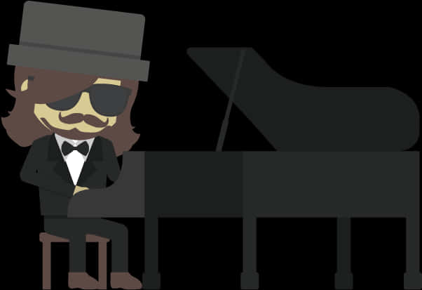 Cool Pianist Cartoon Character PNG