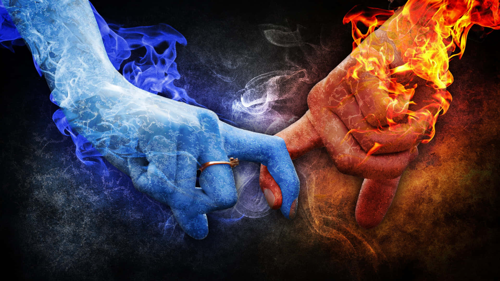 Cool Holding Hands With Blue And Red Flame Picture
