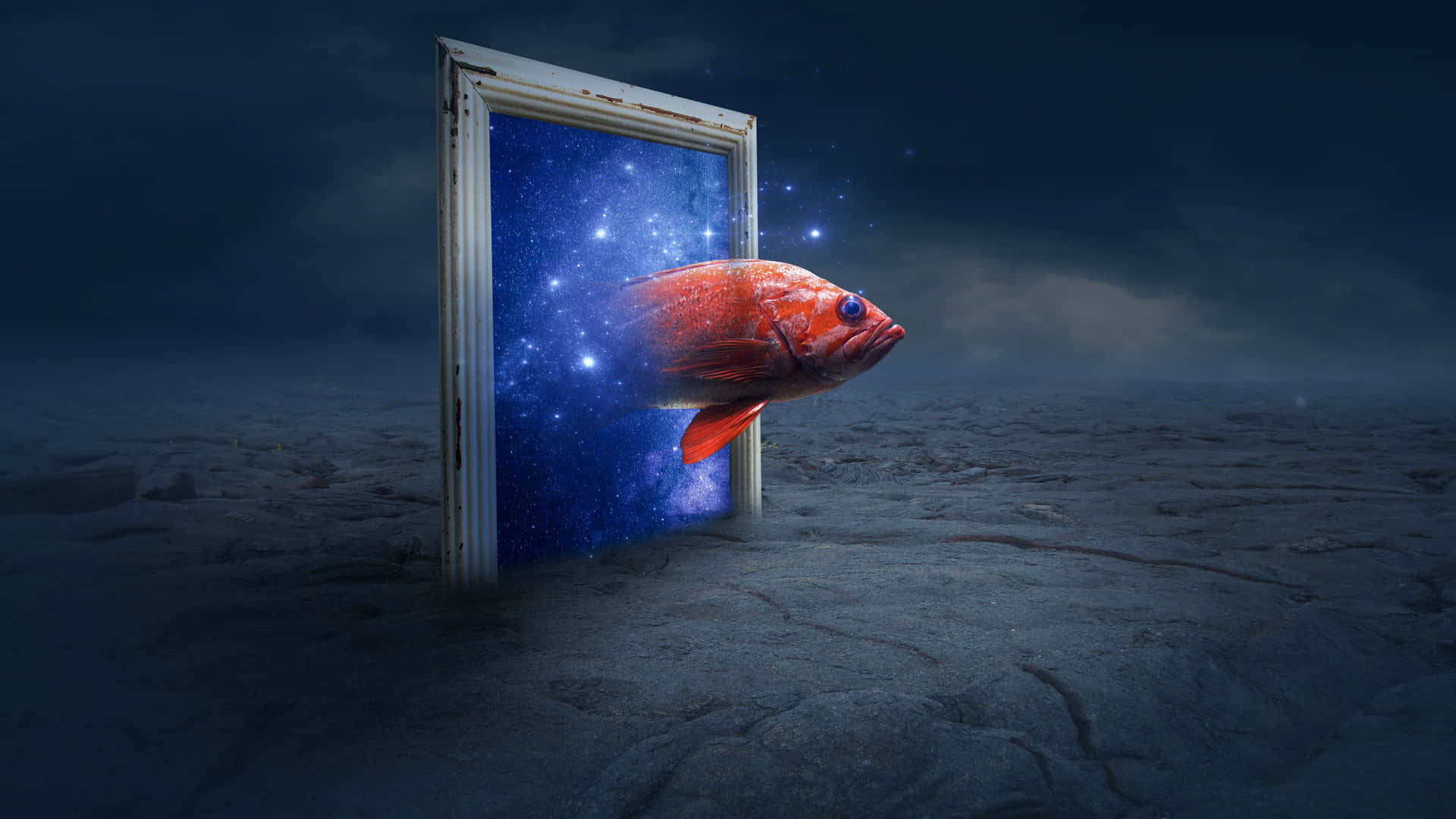 Immaginedi Un Pesce Rosso Che Esce Da Una Porta E Si Trova Su Un Pianeta