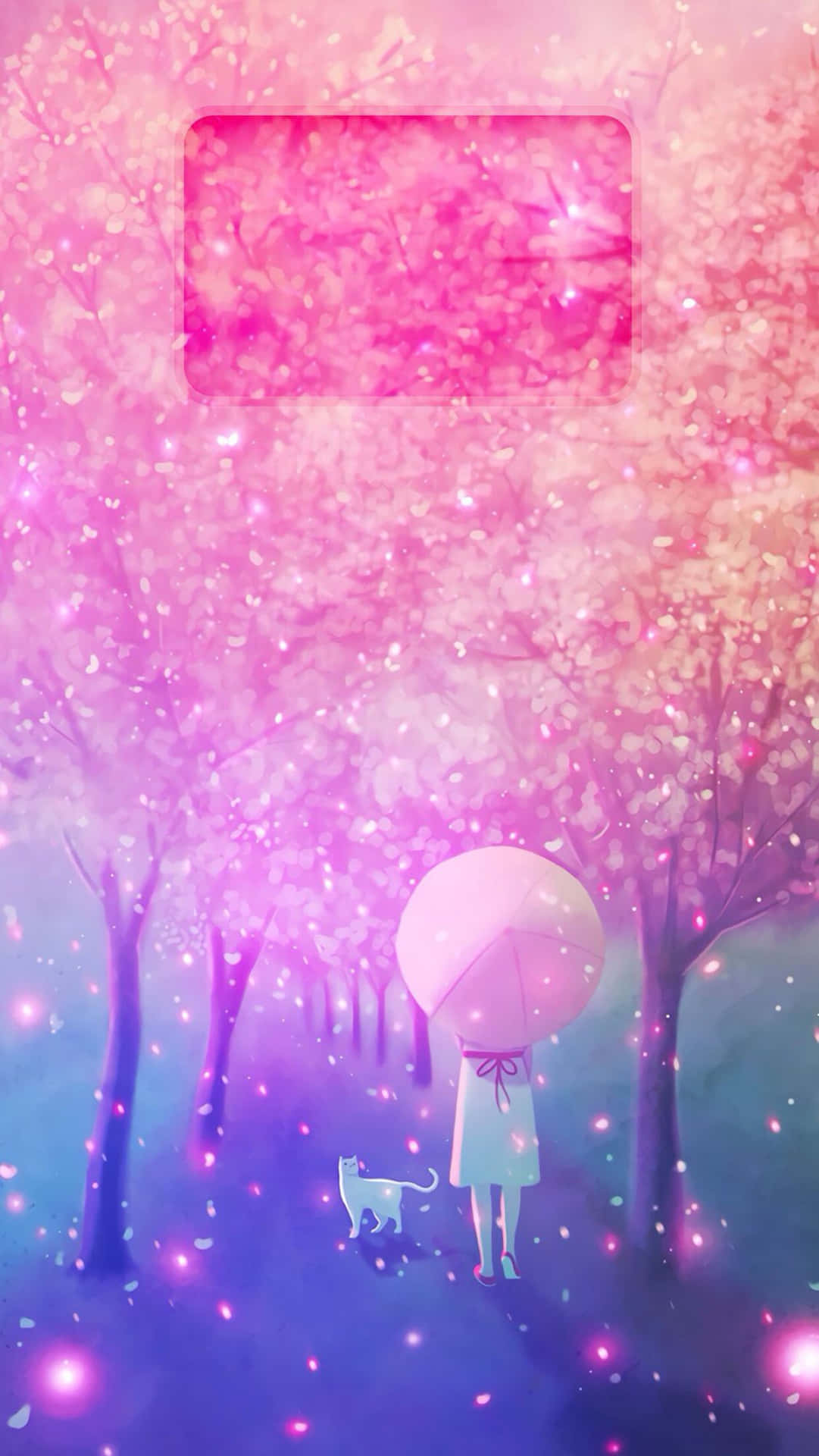 A Girl Is Walking Through A Pink Tree With A Pink Umbrella