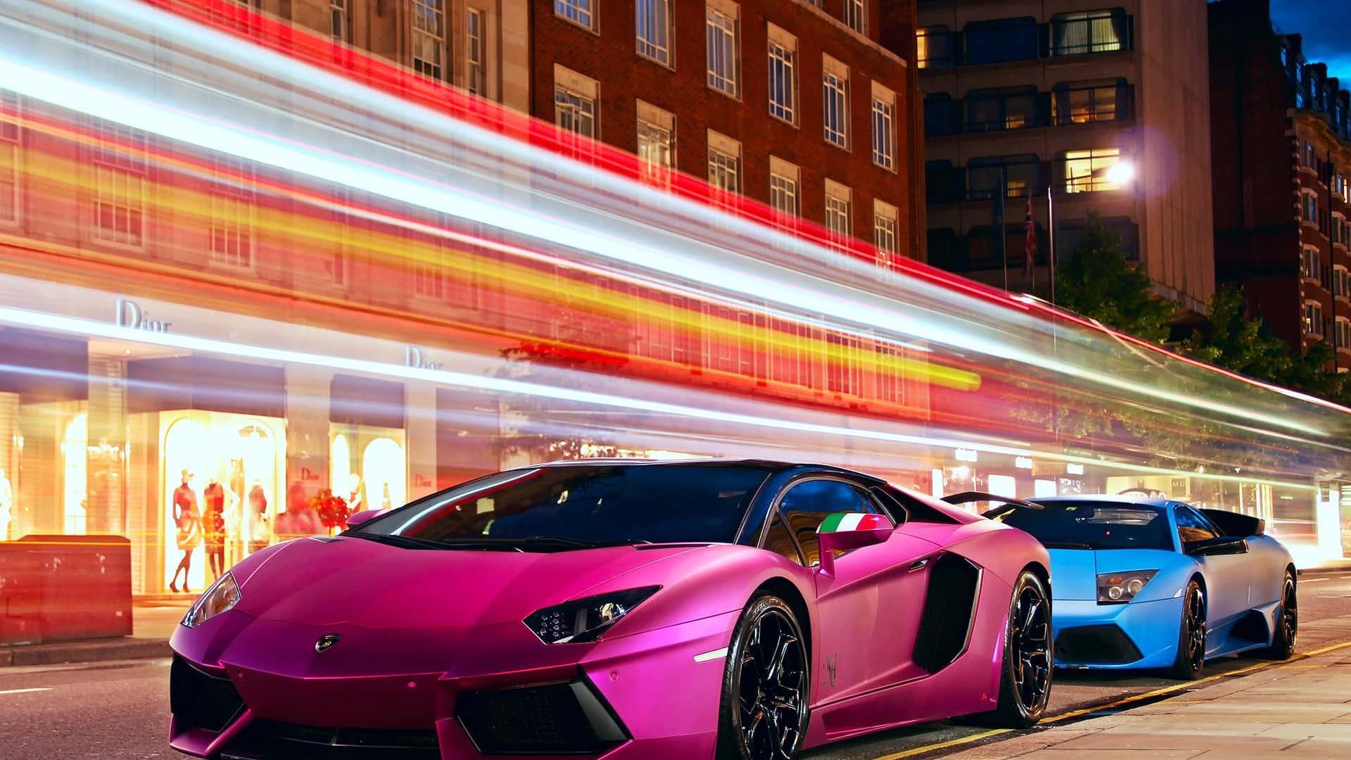 A Pink And Blue Sports Car