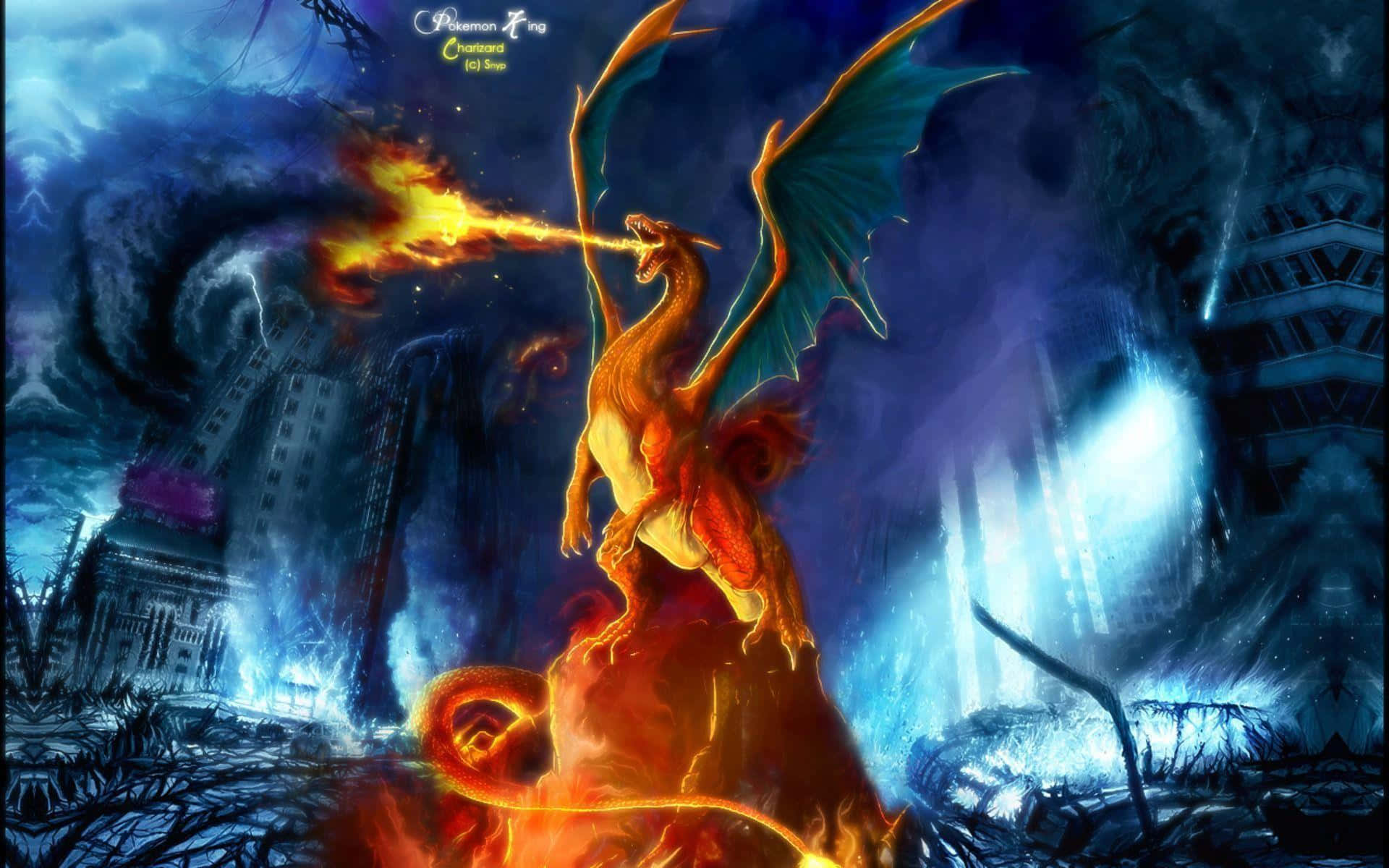 Charizard Flying Through a Magical Landscape