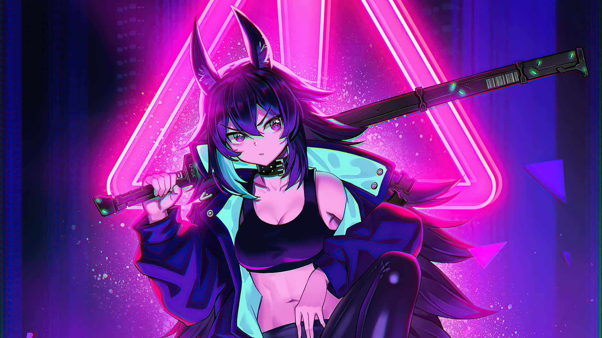 A Girl With A Sword And A Neon Sign