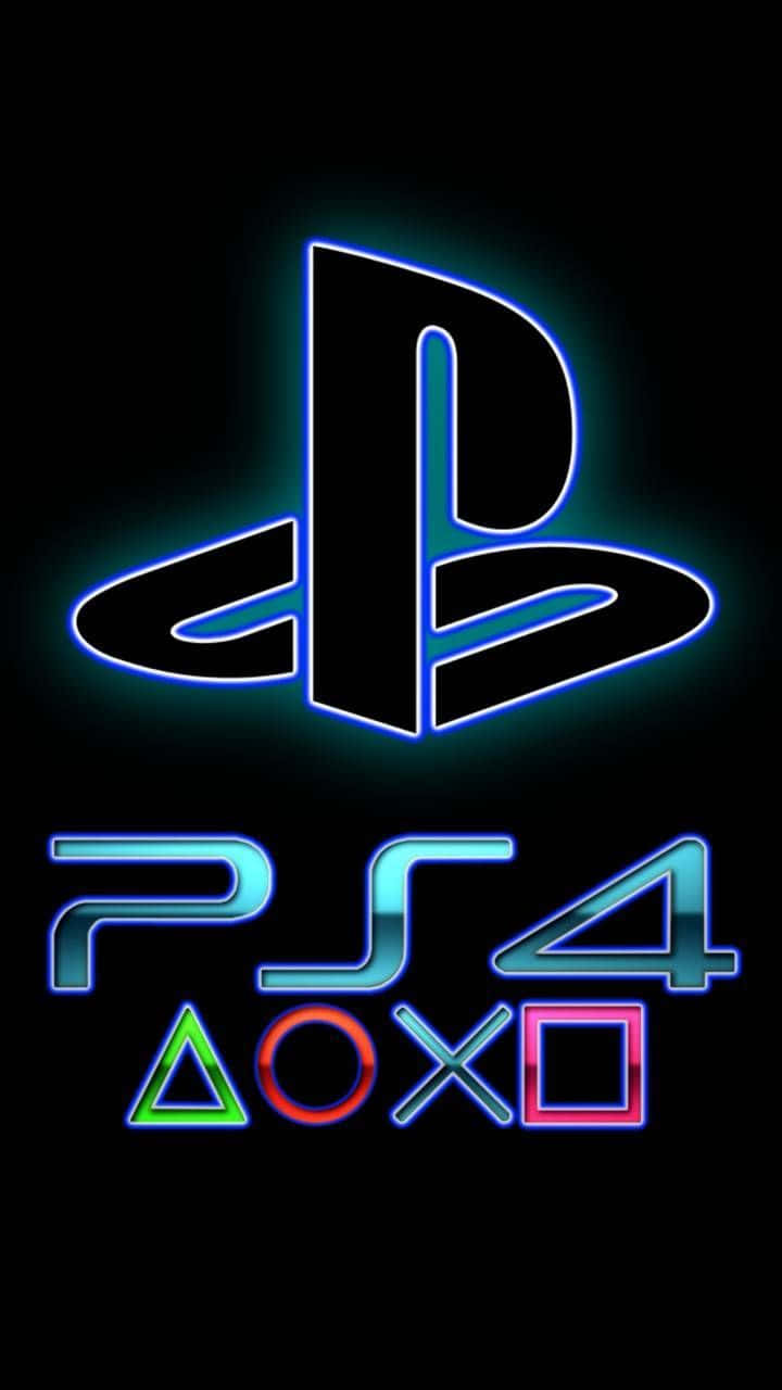 Cool Ps4 With Shining Logo And Controller Icons In Colorful Font Wallpaper