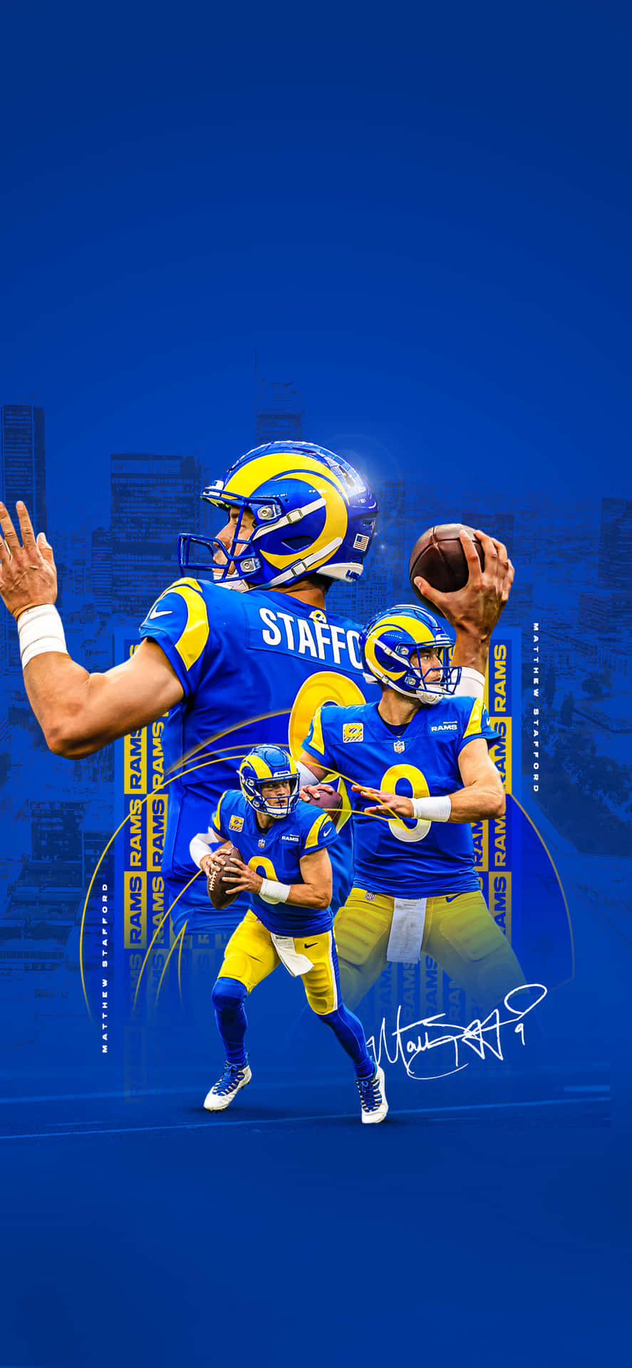 A Blue And Yellow Background With A Rams Player Wallpaper